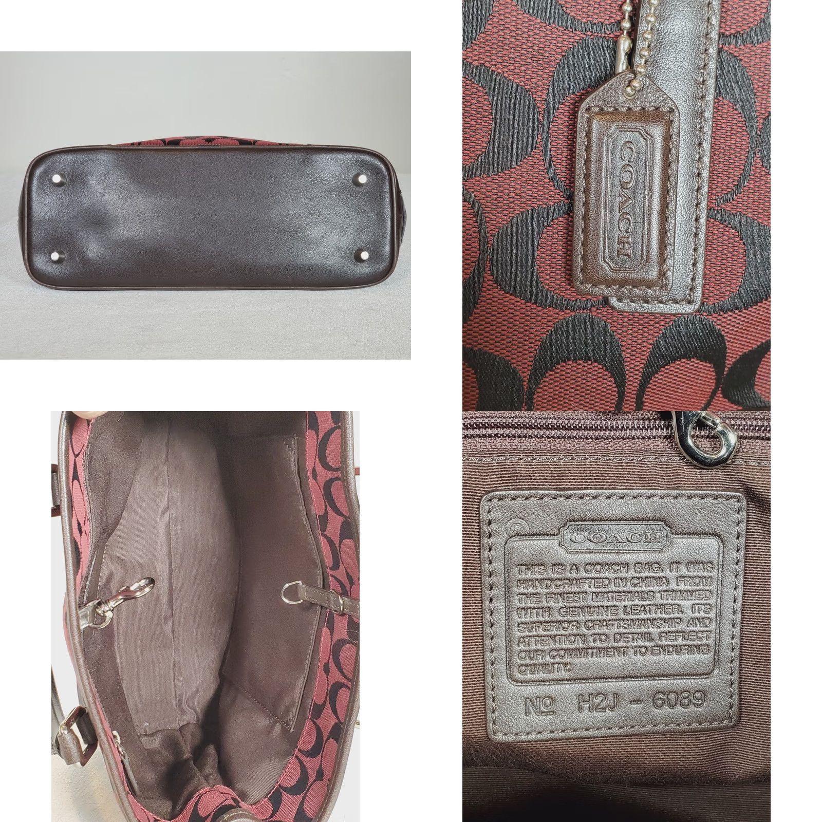 Coach VINTAGE Coach Tote Handbag Women Medium Red Jacquard Canvas Brown Leather Signature C Monogram 6089 Size ONE SIZE - 7 Thumbnail