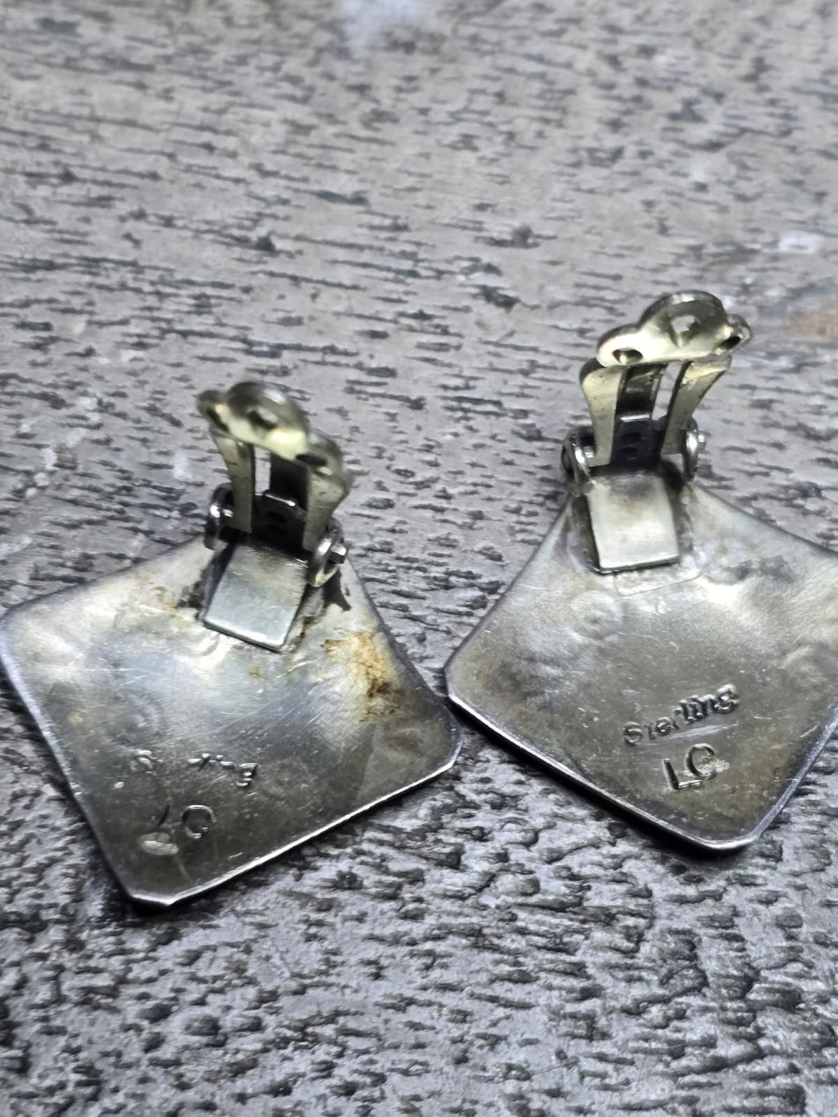 LC Sterling Silver Stamped Diamond Clip Earrings
