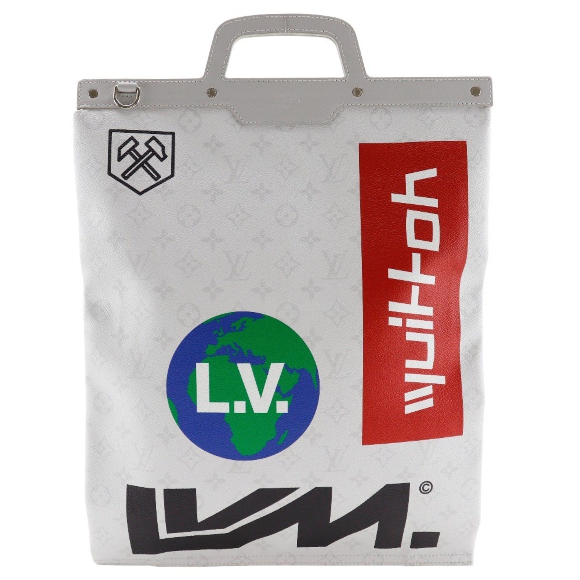 Louis Vuitton LOUIS VUITTON Flat vertical tote handbag M44627 x White Monogram canvas 2019 Light gray UB2129 Type Men's Size ONE SIZE - 1 Thumbnail