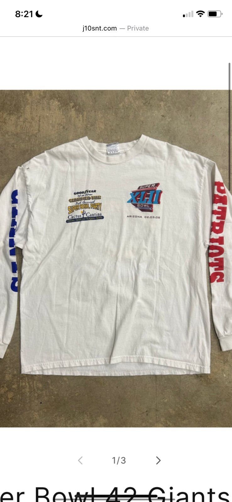 NFL Super Bowl 42 Vintage Giants Patriots Long Sleeve Size US XL / EU 56 / 4 - 1 Thumbnail
