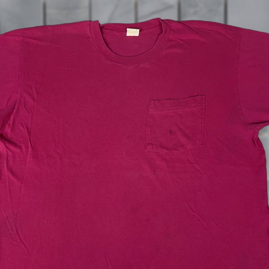 Fruit Of The Loom VINTAGE Fruit Of The Loom Tshirt Adult XL Pink Blank Single Stitch Pocket 80s USA Shirt Mens T-Shirt Size US XL / EU 56 / 4 - 1 Thumbnail