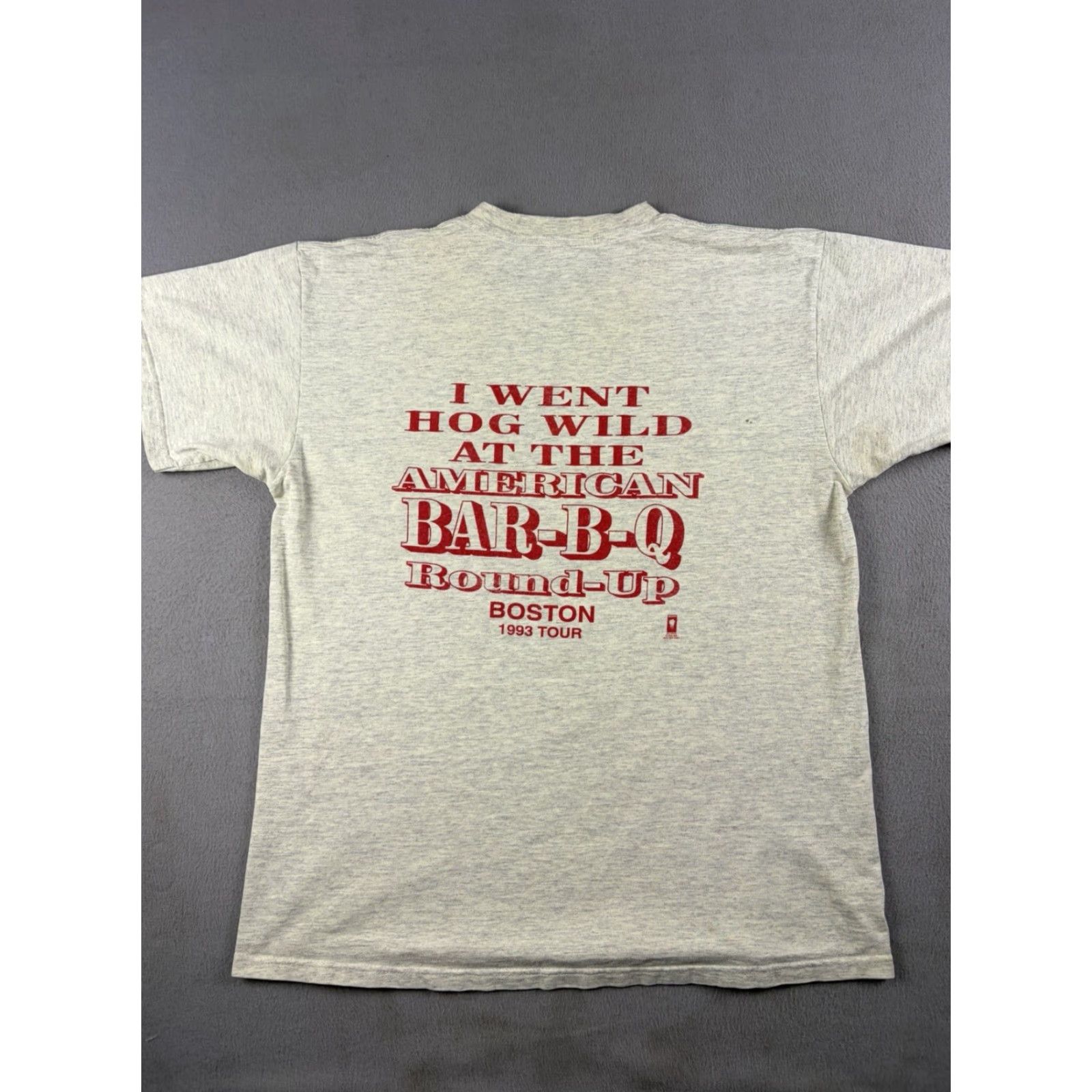 Vintage VINTAGE American Pit Master BBQ Shirt Size L Men Gray Boston Tour 1993 USA T-Shirt Graphic Print Short Sleeve Round Neck Cotton Size US L / EU 52-54 / 3 - 7 Thumbnail