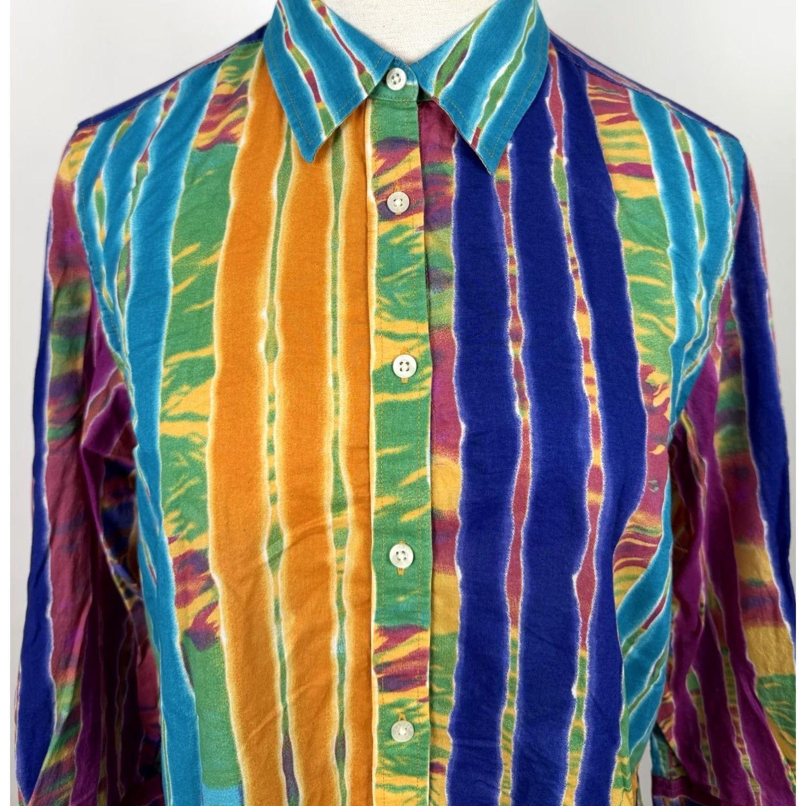 Ralph Lauren Ralph Lauren Shirt Womens Large Tie Dye Striped Button Up 3/4 Sleeve Boho 90s Size L / US 10 / IT 46 - 3 Thumbnail