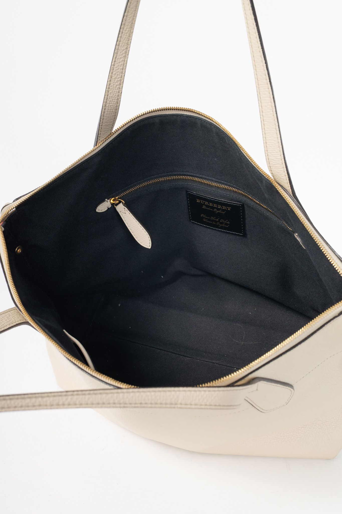 Burberry Burberry Welburn Cream Leather Check-Trim Tote Size ONE SIZE - 11 Thumbnail