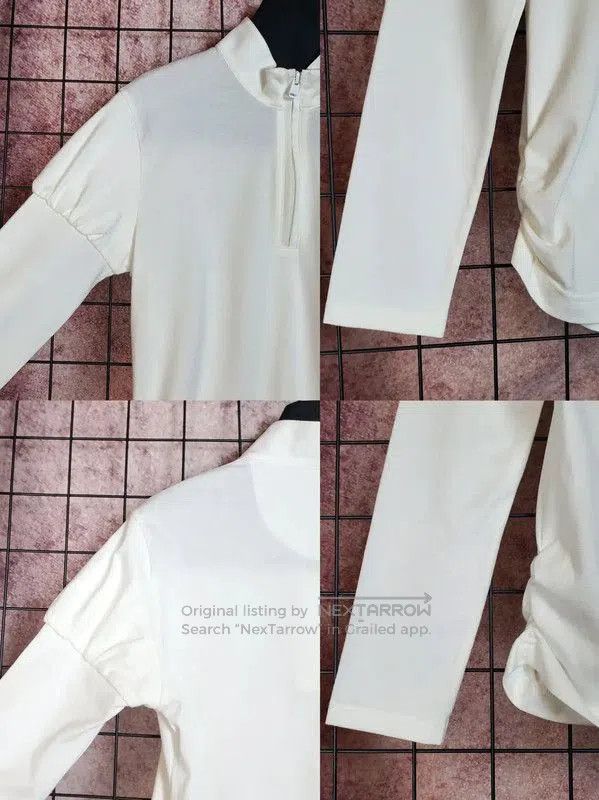 Burberry Burberry White Cotton Blend Embroidered Half-Zip Top. Size L / US 10 / IT 46 - 7 Thumbnail