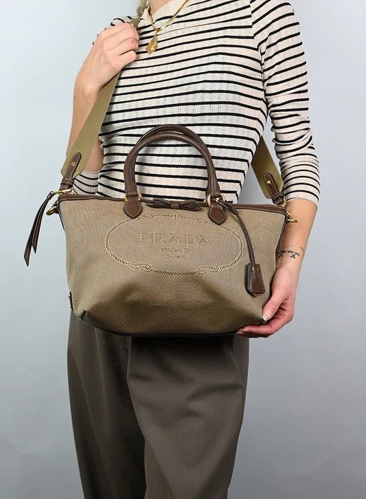 Prada Authentic PRADA Logo Jacquard 2way Tote Bag Canvas