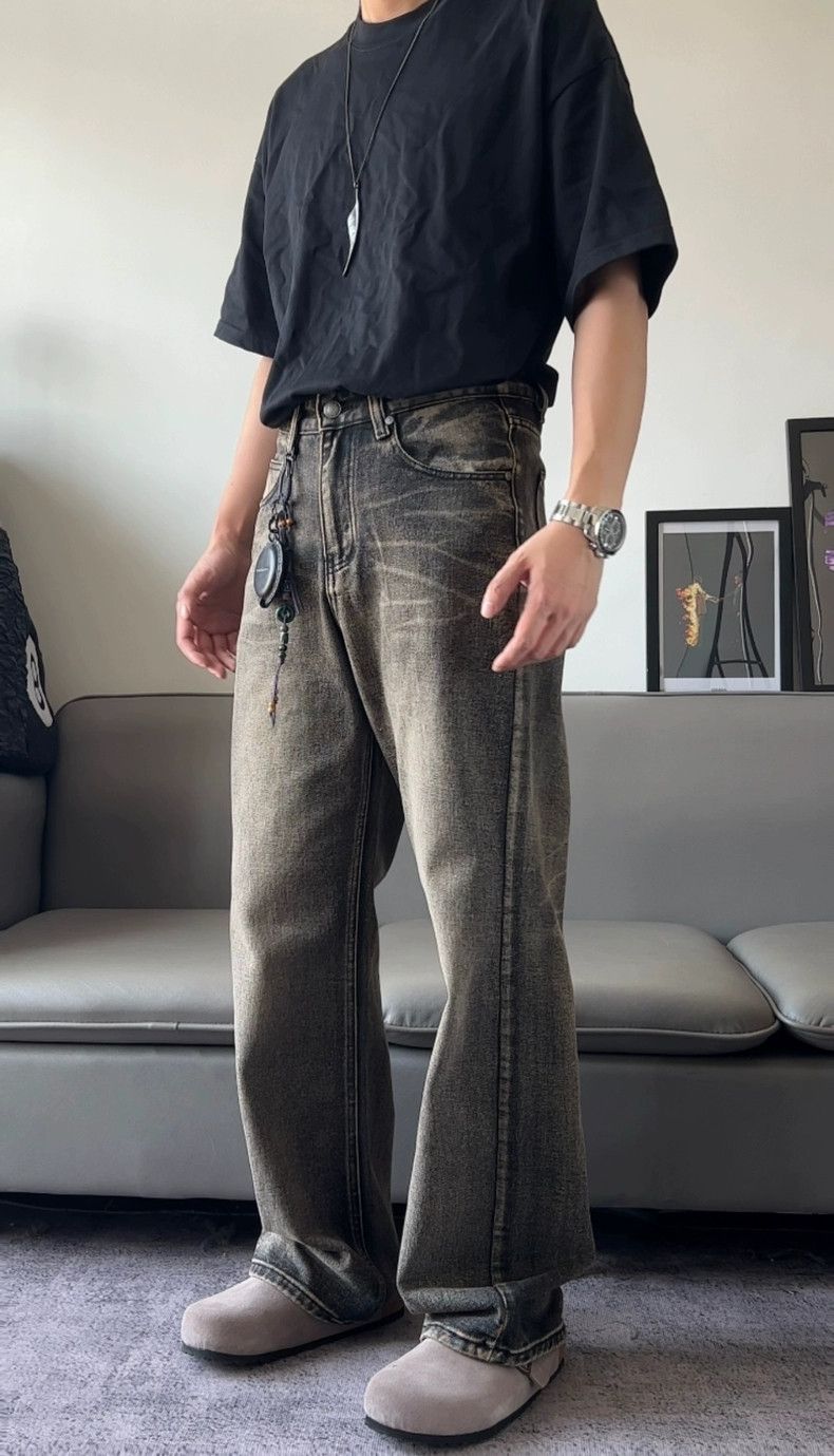 washed faded flared gradient jeans