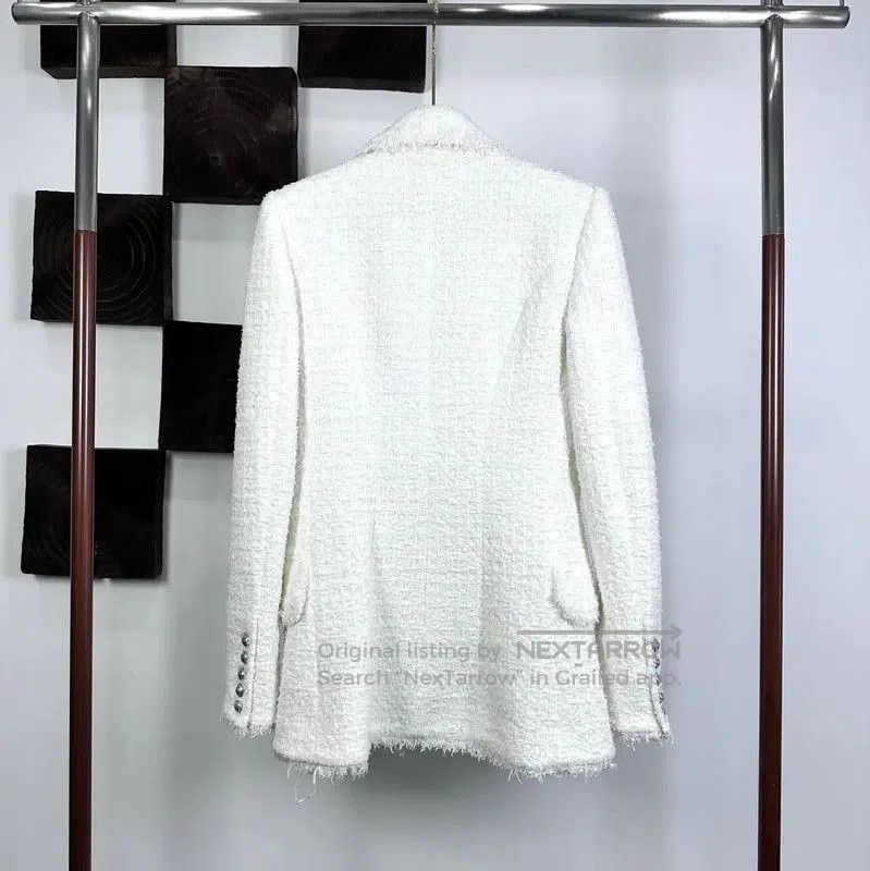 Balmain Balmain White Cotton Blend Ladies Coat . Size S / US 4 / IT 40 - 2 Thumbnail