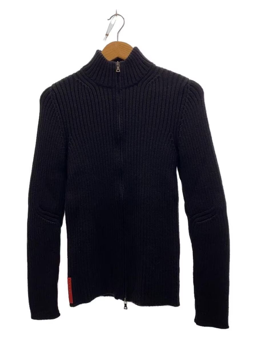 image of Prada Full Zip Ribbed Wool Knit Sweater in Black, Women's (Size Small)