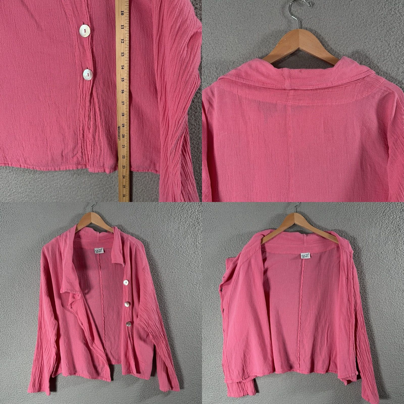 Pinko Oh My Gauze! Button-Front Pink Crop Cardie One Size Short Sleeve Boho Relaxed Cotton Tie-Front? Size ONE SIZE - 8 Thumbnail