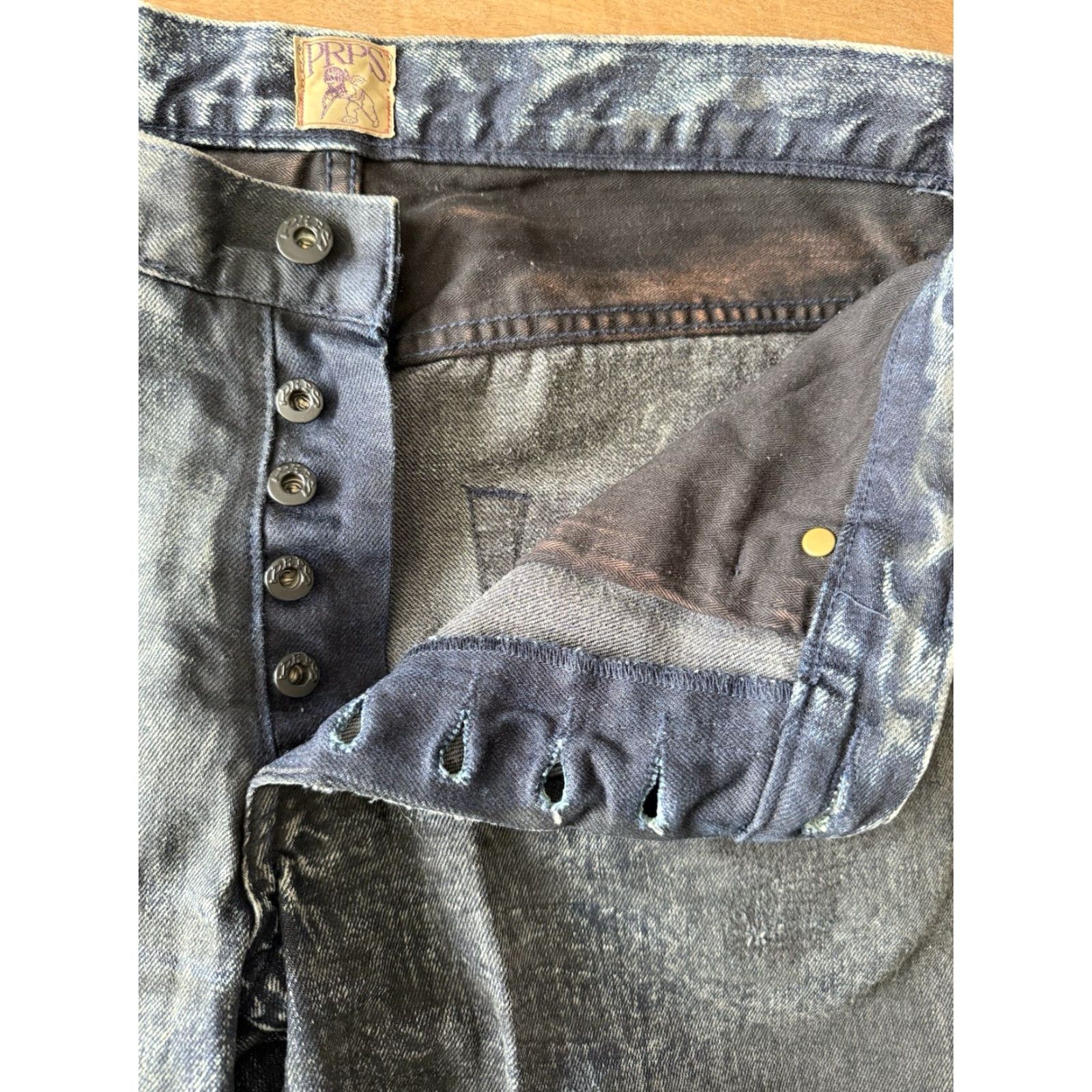 Prps PRPS Jeans Mens 31 Denim Distressed Button Fly 34x28 Black 5-Pocket Straight Band 90s Grunge Logo Shirt Size US 31 - 6 Thumbnail