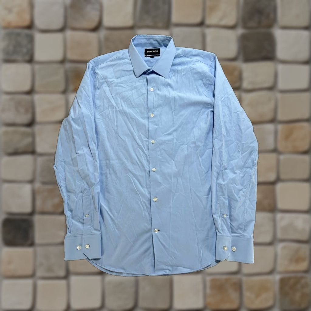 Bonobos Bonobos Dress Shirt Mens Large Blue Stretch Standard Fit Button Up Business Wear Size 42R - 1 Thumbnail