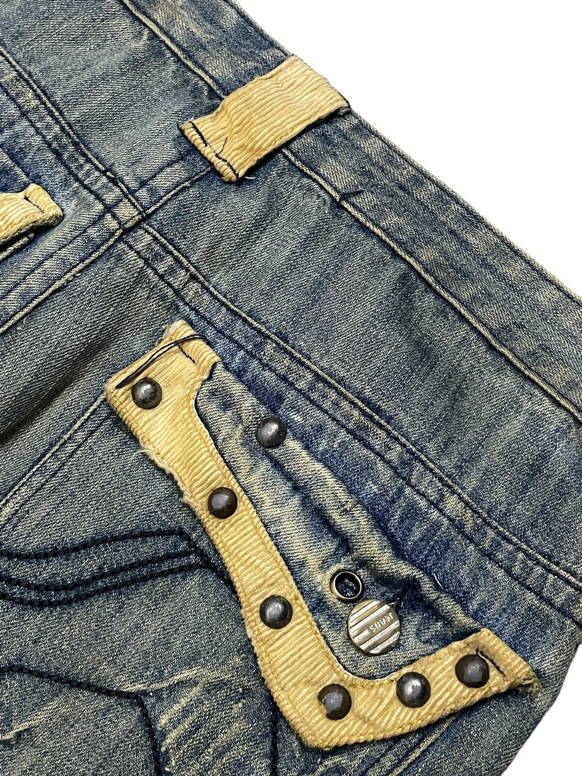 If Six Was Nine × Japanese Brand × Junya Watanabe Crazy Race Pierced & Studded Panelled Poem Mud Jeans Size US 32 / EU 48 - 24 Thumbnail