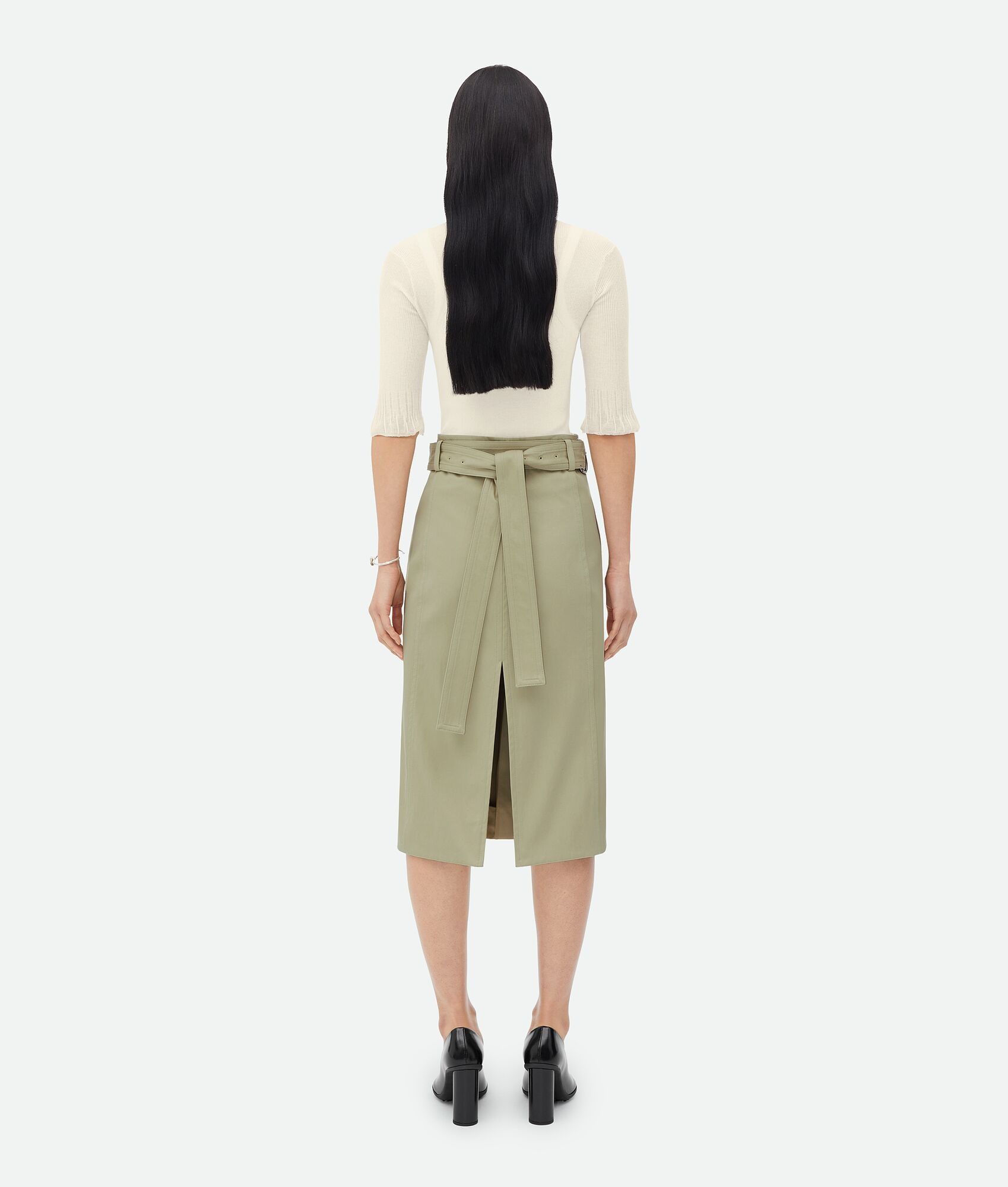 Bottega Veneta o1n1vont0625 Cotton Twill Midi Skirt in Travertine Size 25" / US 0 / IT 36 - 3 Thumbnail