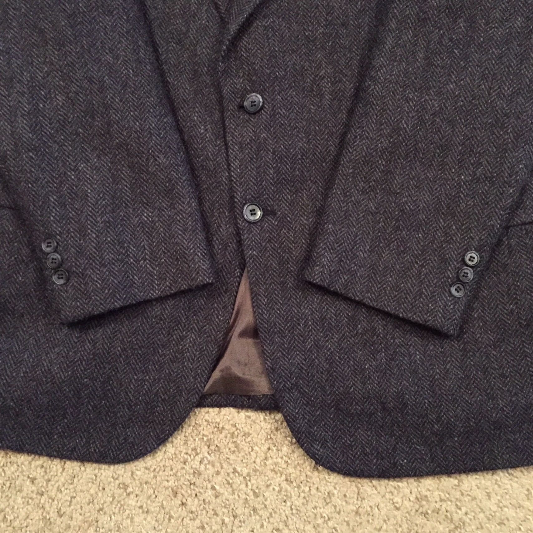 Vintage TownCraft Blazer Mens Size 44 Long Blue Herringbone Wool Two Button Single Vent Jacket Coat Notch Lapel Regular 2 Piece Vintage No Mens Size 44R - 4 Thumbnail