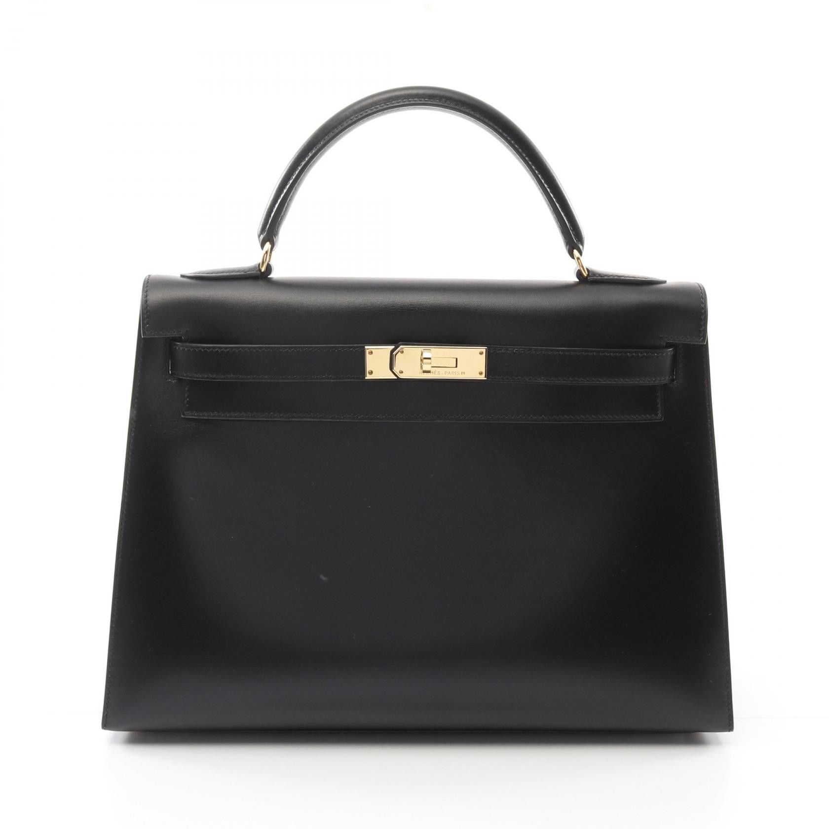 Hermes Hermes Kelly Box Calf 2Way Bag Leather Handbag Stamp B (1998) in Black, Women's