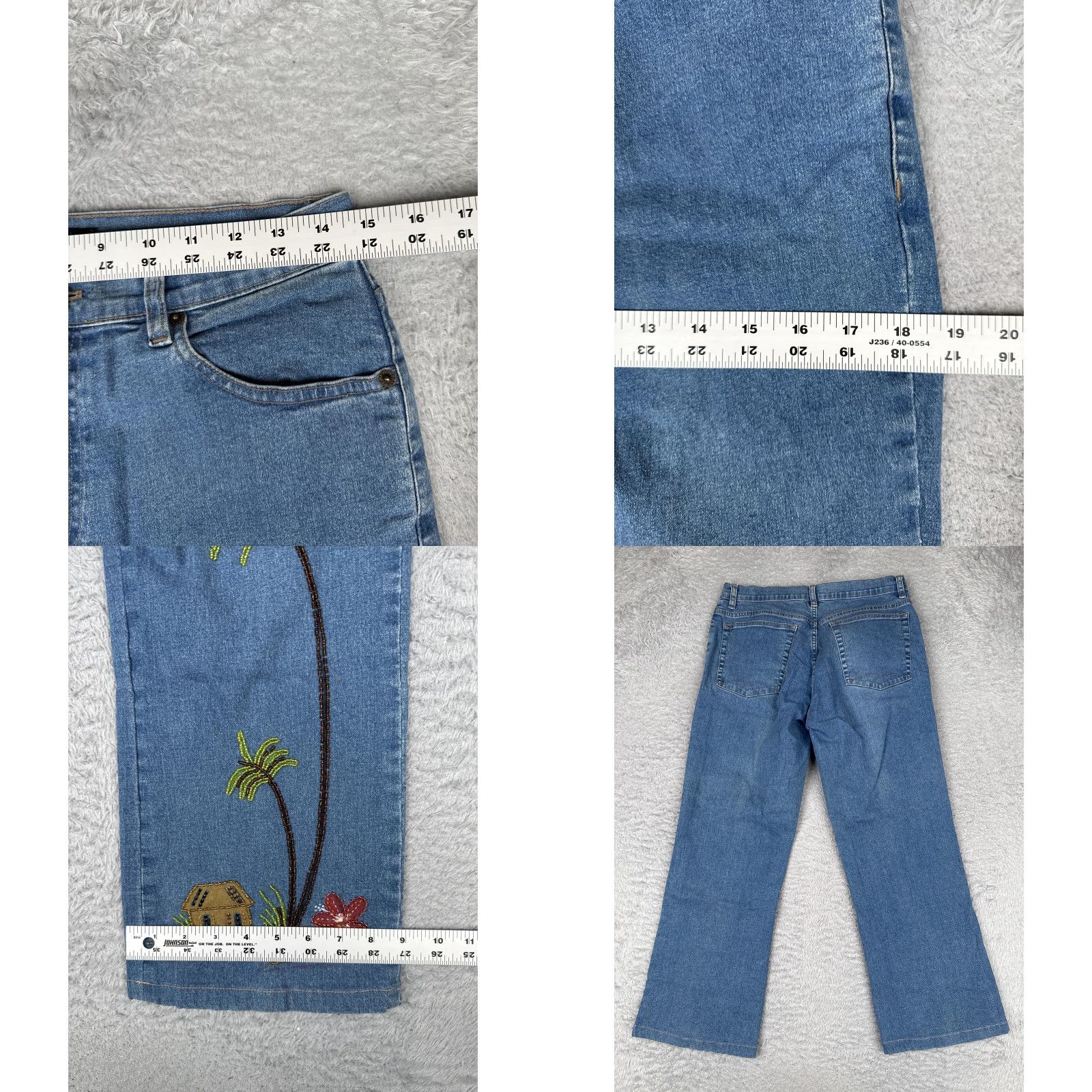 Vintage Havenbleu Jeans Womens 10 Straight Mid Rise Blue Floral Beaded Embroidered Sequin 5-Pocket Denim Cotton Blend 30x26 Size 32" / US 10 / IT 46 - 9 Thumbnail