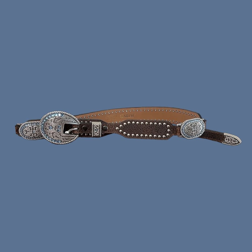 Ariat Ariat Belt Western Leather Blue Rhinestone Studded Buckle Silver 41” Adjustable Mens/Womens M Brown Cowgirl Country of Origin China Size ONE SIZE - 1 Thumbnail