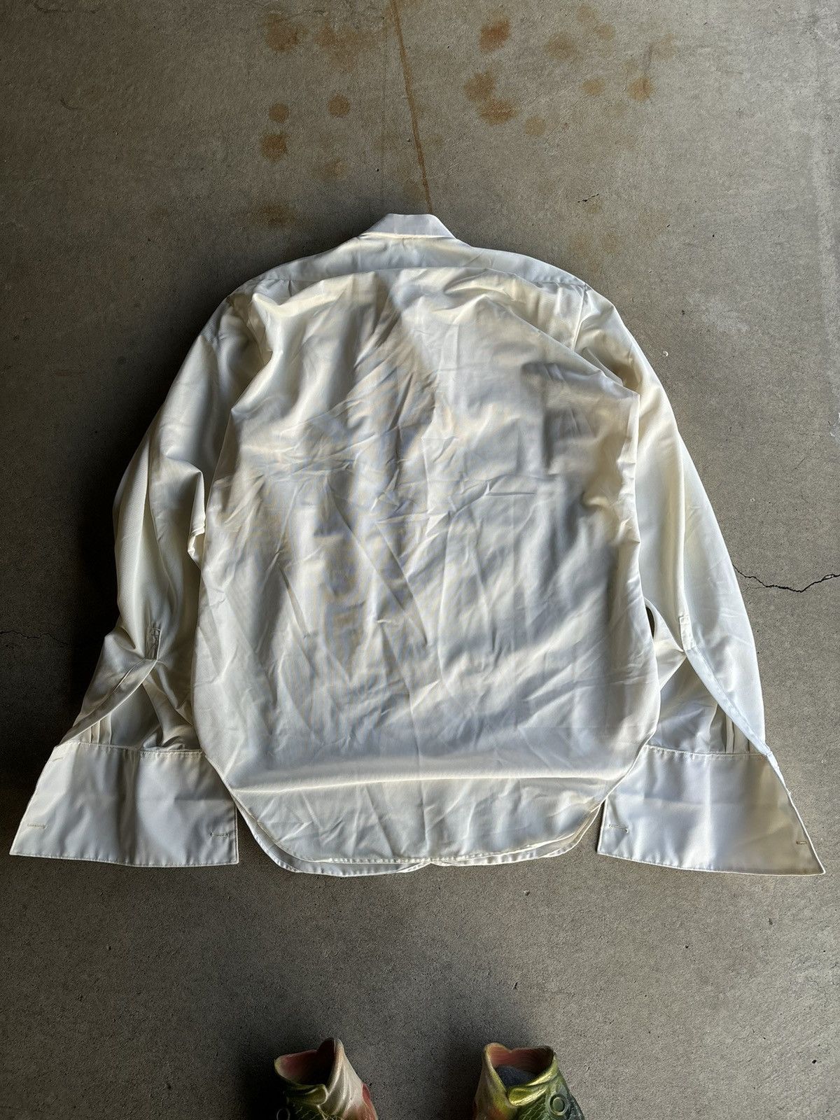 Vintage Crazy 70s Lloyd Made In England Cream White Poly Button Up Size US L / EU 52-54 / 3 - 2 Thumbnail