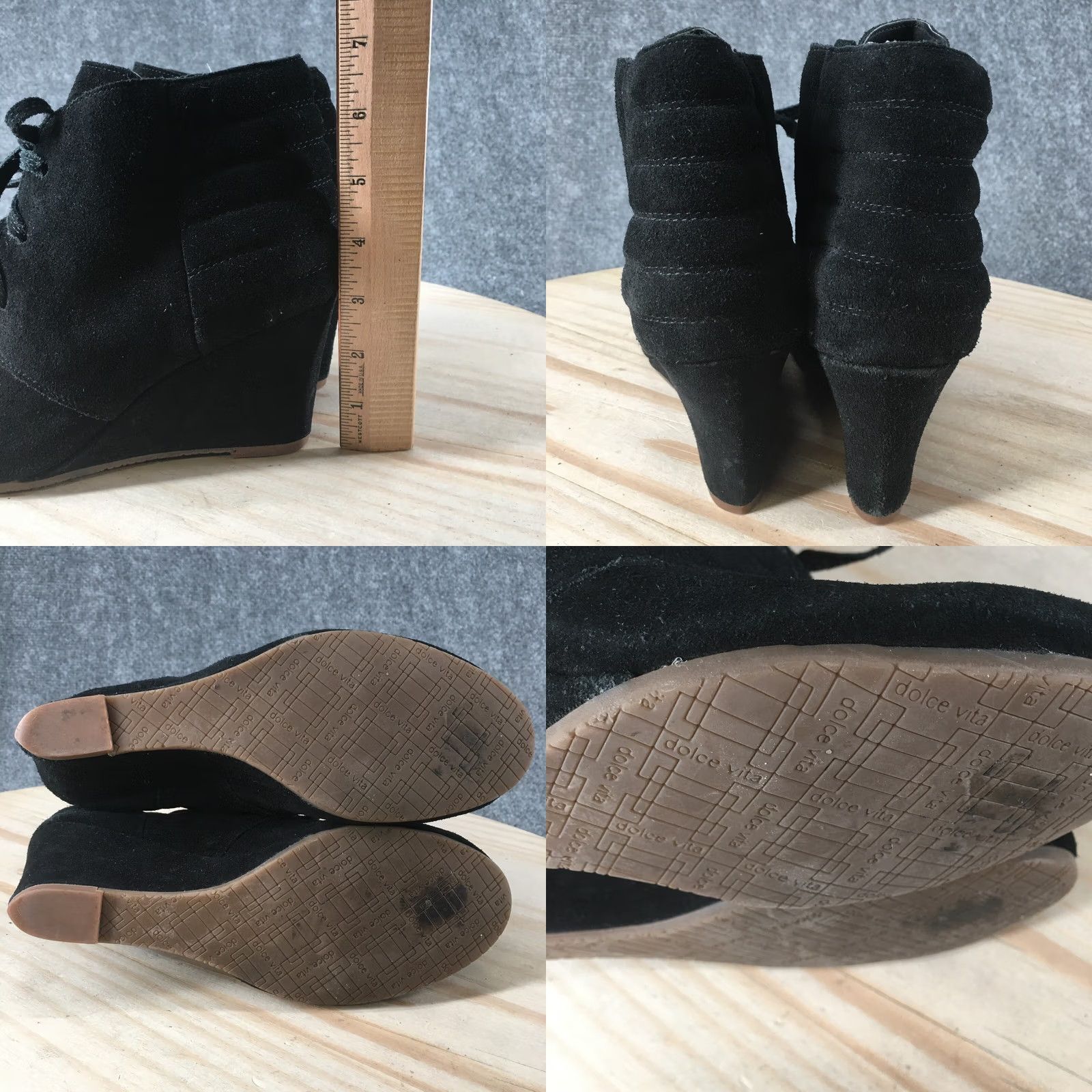 Dolce Vita Dolce Vita Boots Womens 7.5 Page Lace Up Wedge Ankle Bootie Black Faux Suede Size US 8 / IT 38 - 8 Thumbnail