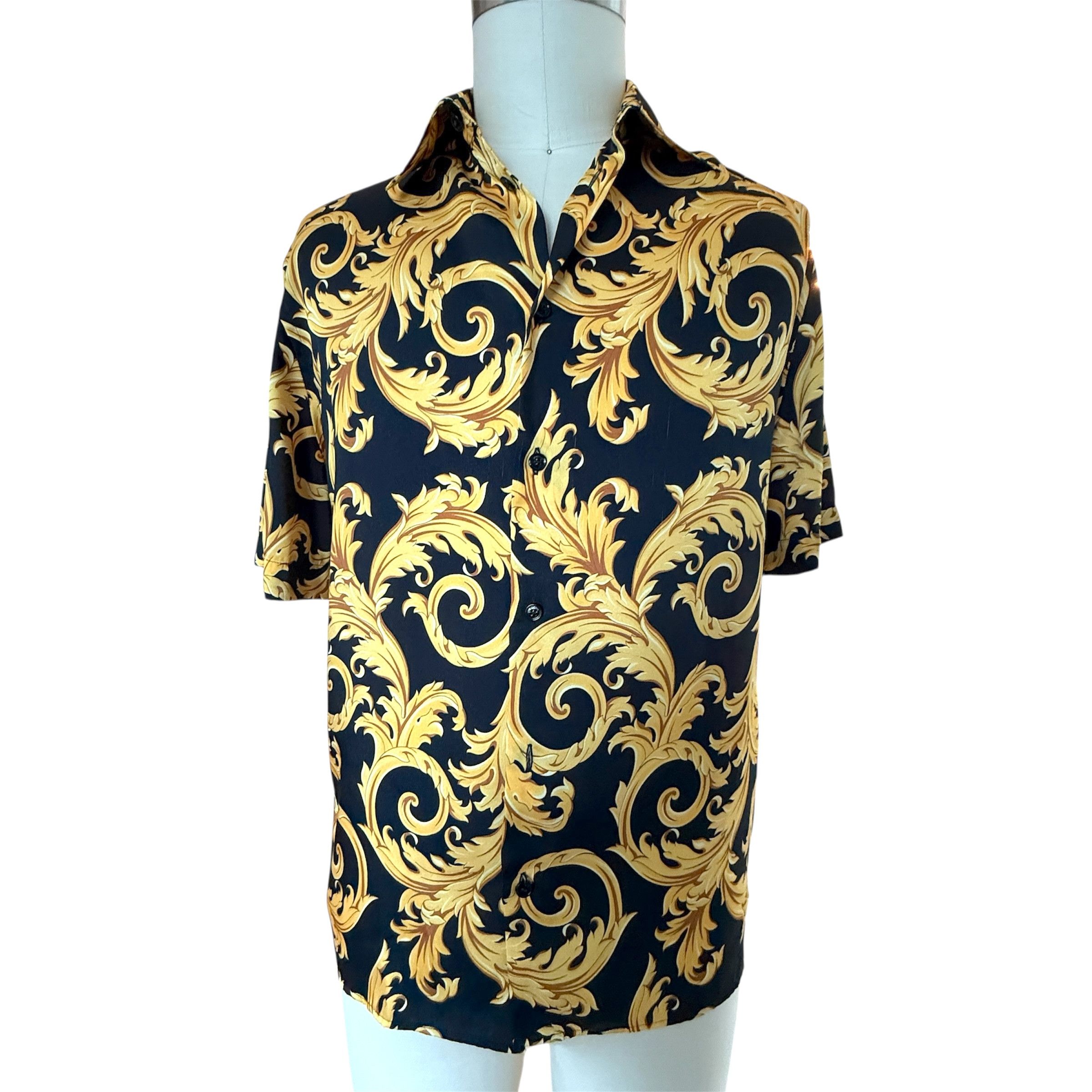 Versace VERSACE 1010103 Baroque Black And Gold Poly Shirt NWT, 48 Size US M / EU 48-50 / 2 - 3 Thumbnail