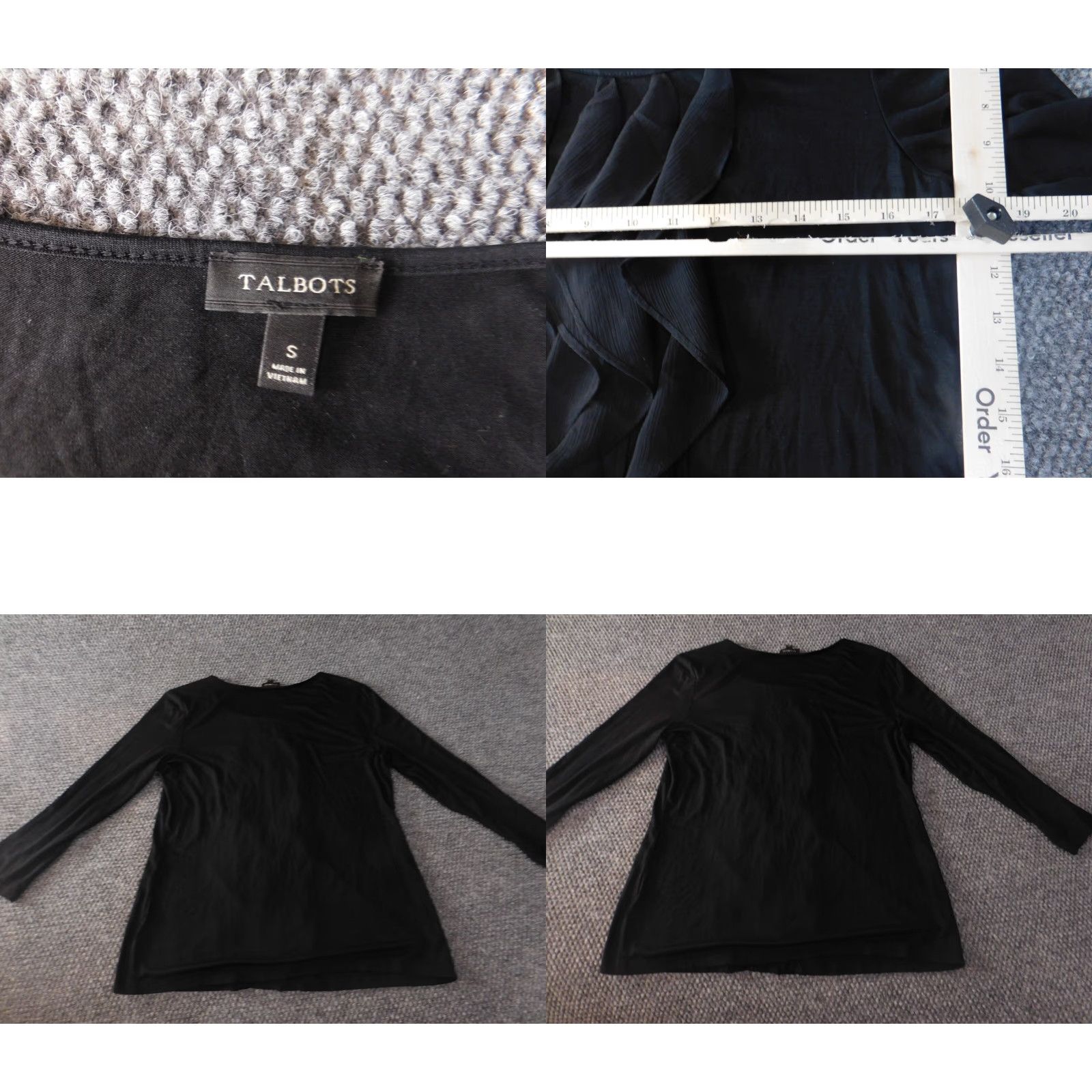 Talbots Talbots Womens Blouse Small Black Pullover Crew Neck Long Sleeve Ruffle Top Designer Top Womens S Black Casual Shirt Size S / US 4 / IT 40 - 8 Thumbnail