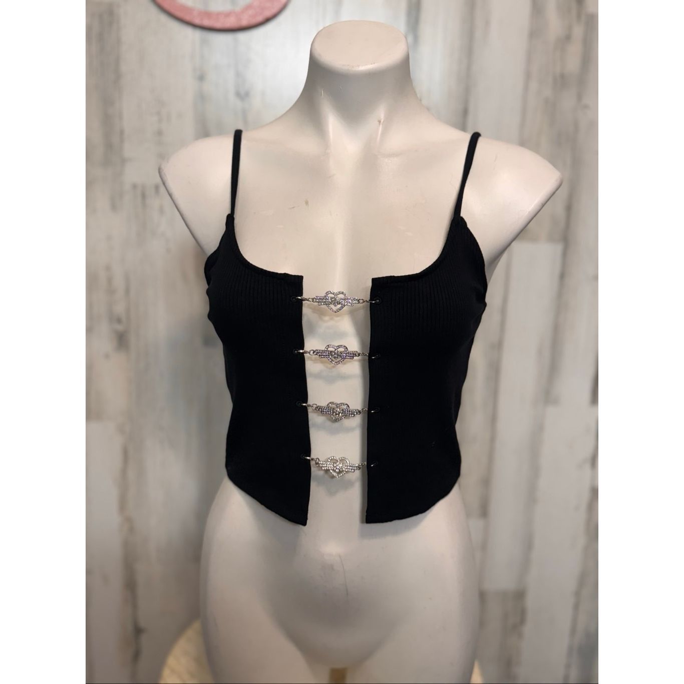 Forever 21 Forever 21 Black Jeweled Clasp Crop Top Women’s Size S Size S / US 4 / IT 40 - 2 Thumbnail
