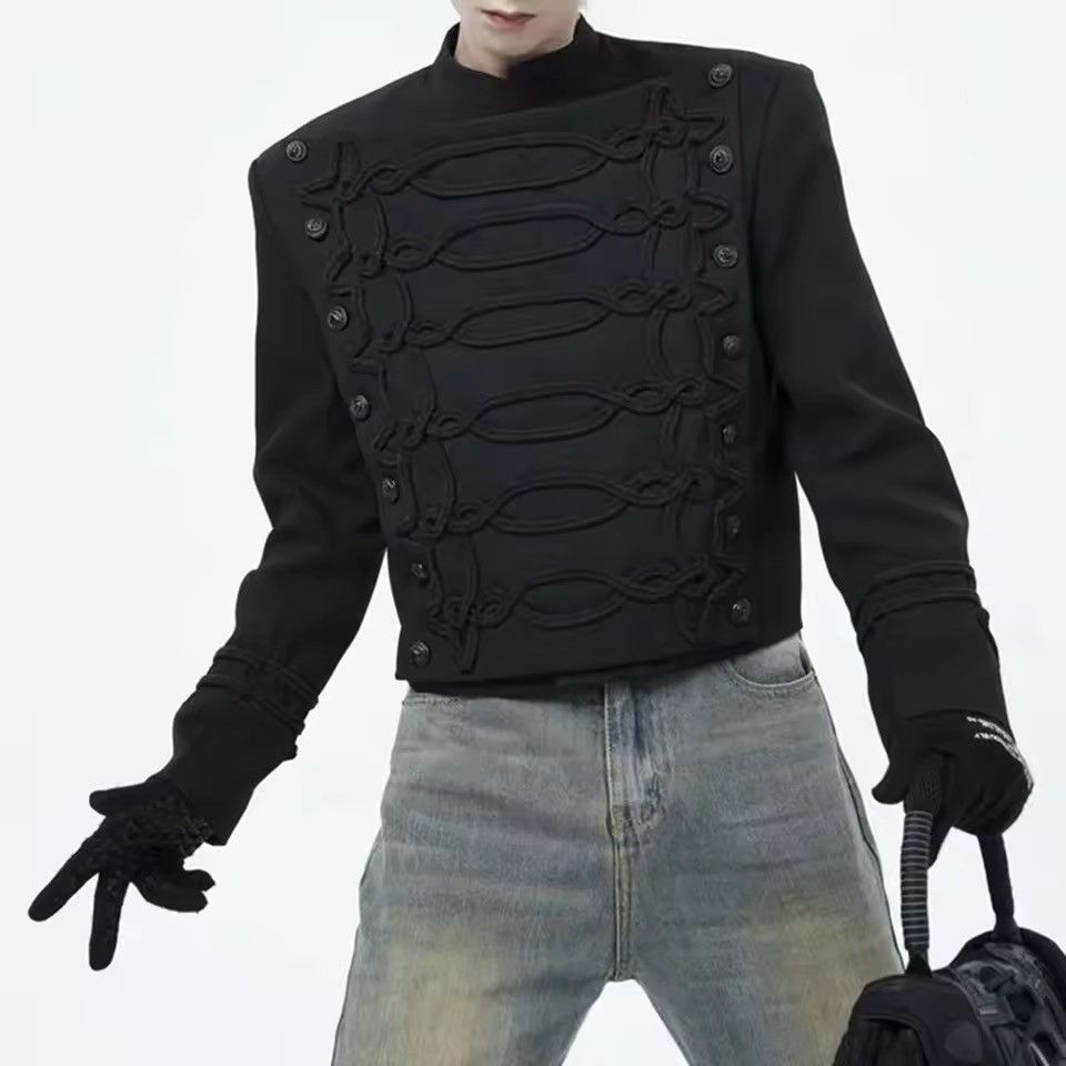 Japanese Brand Black Military-Inspired Jacket | Unique Knot Detail Size US L / EU 52-54 / 3 - 4 Thumbnail