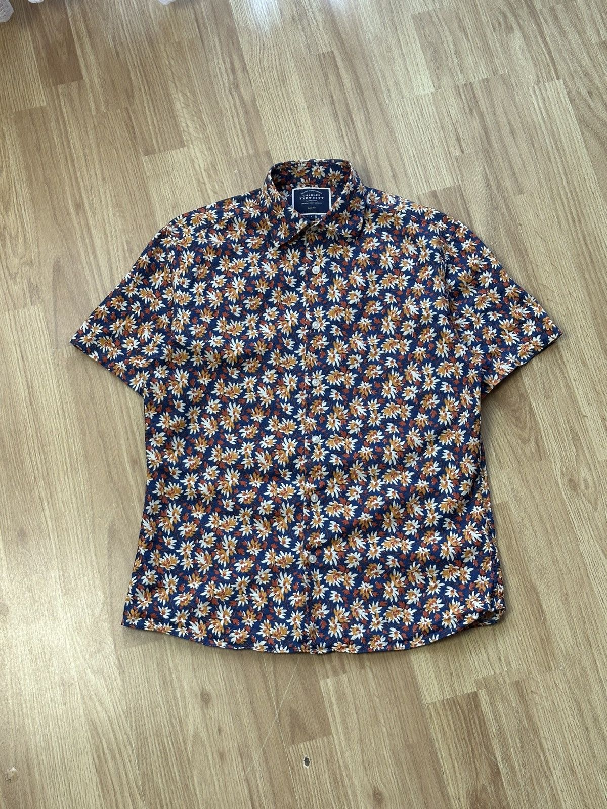 Charles Tyrwhitt 🔥 Charles Tyrwhitt Floral Hawaiian Linen Button Up Shirt Size US S / EU 44-46 / 1 - 2 Thumbnail