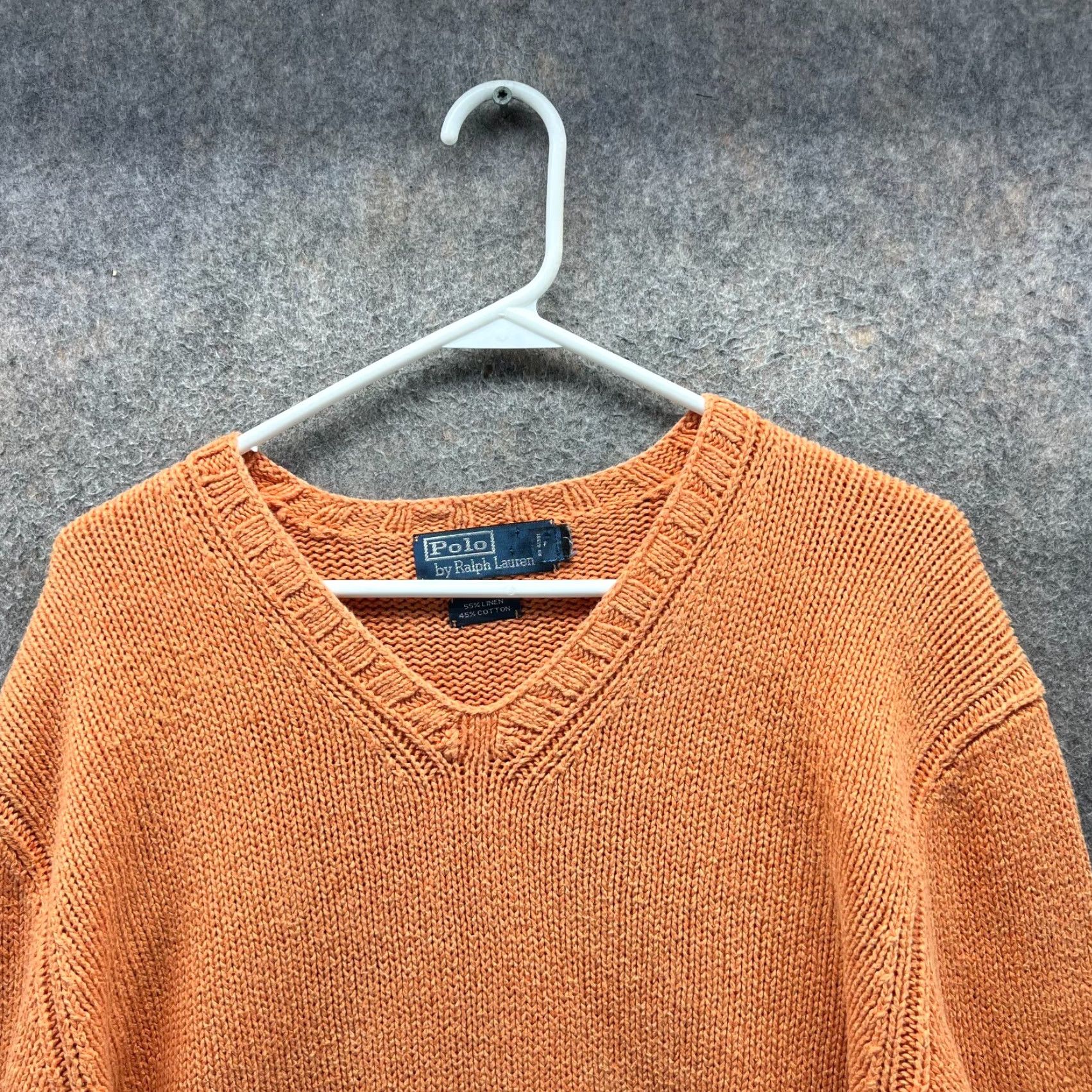 Polo Ralph Lauren VINTAGE Polo Ralph Lauren Sweater Mens Medium Orange Linen Fleece Pullover Chunky Knit Long Sleeve V-Neck All Seasons Casual Size US M / EU 48-50 / 2 - 6 Thumbnail
