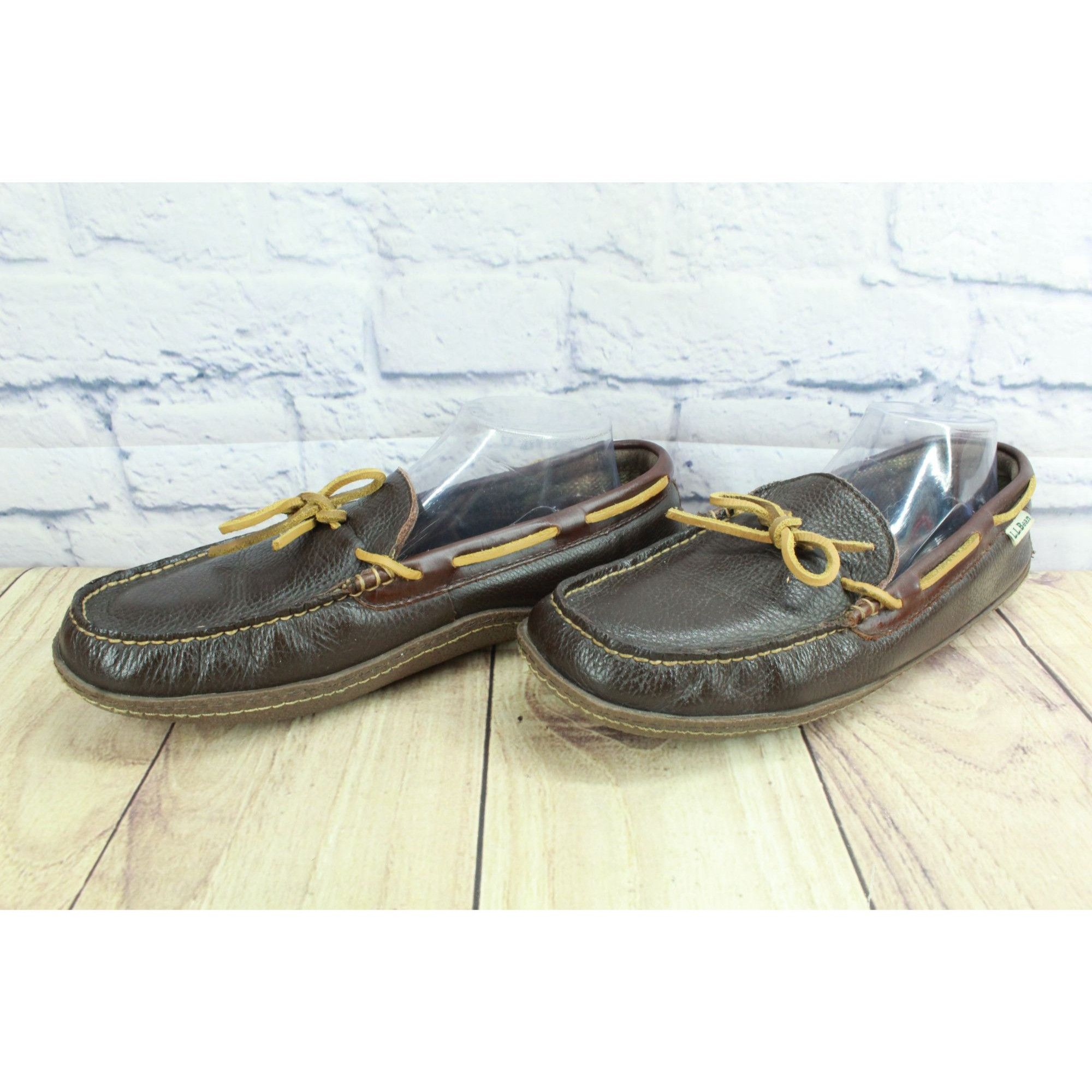 L.L. Bean LL Bean Men's Brown Leather Flannel Lined Slip-on Slippers Size US 10 / EU 43 - 9 Thumbnail