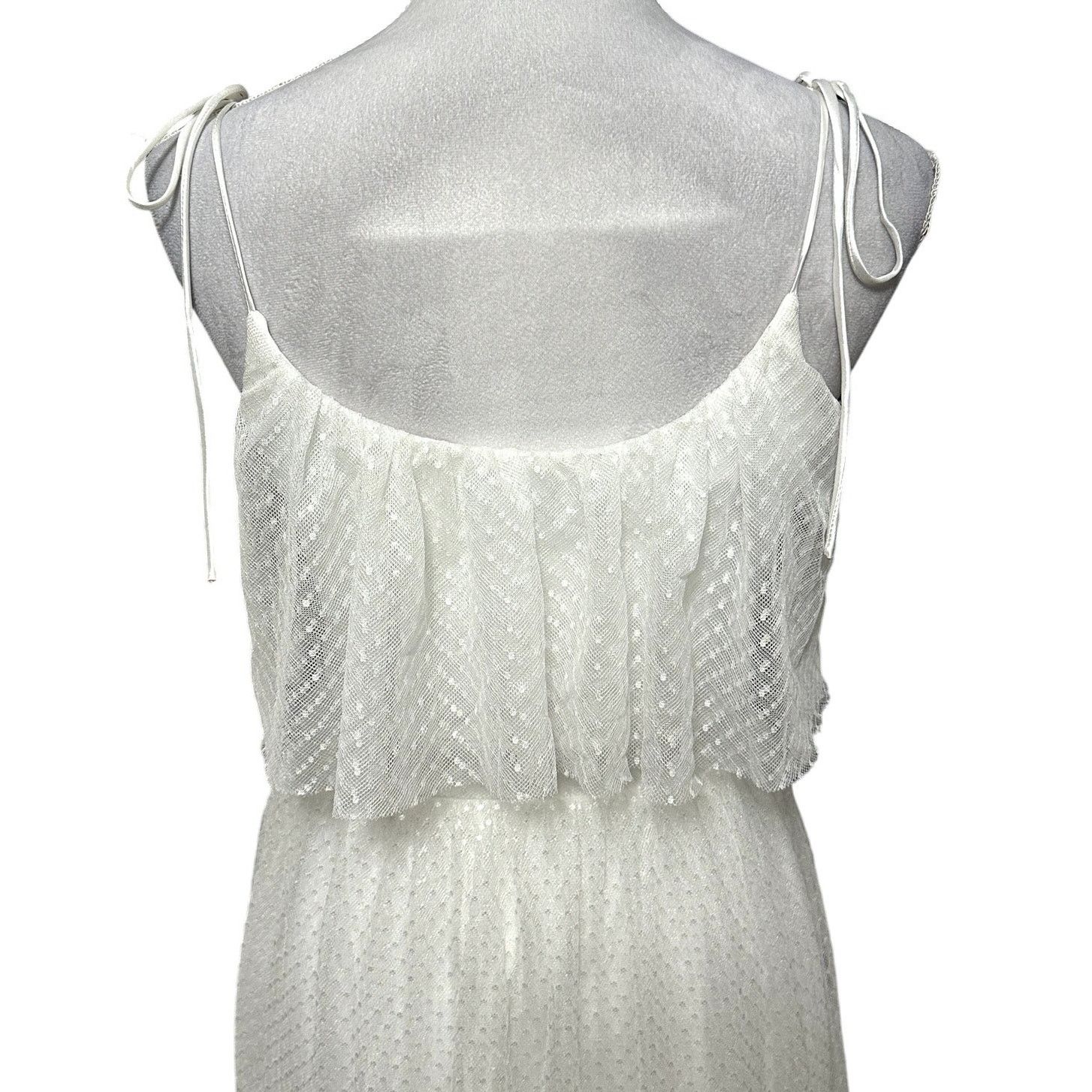 Other Lulus Mesh Midi Dress Swiss Dot Tie Straps Zipper White XS Size XS / US 0-2 / IT 36-38 - 6 Thumbnail