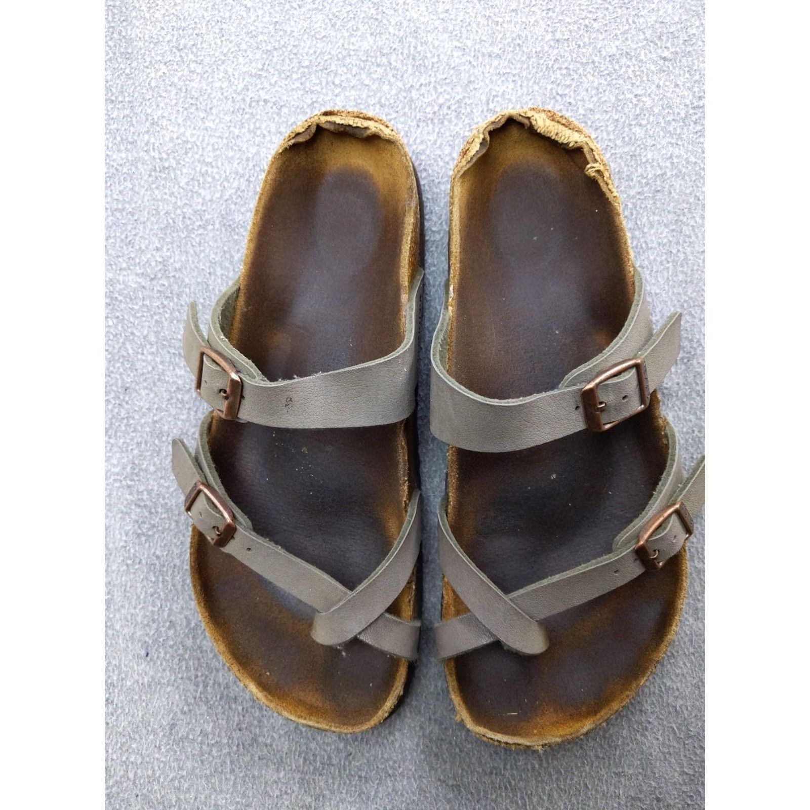 Birkenstock Birkenstock Mayari Sandals Womens 7 38 Gray Strappy Cork Toe Loop Footbed Size US 7 / IT 37 - 3 Thumbnail