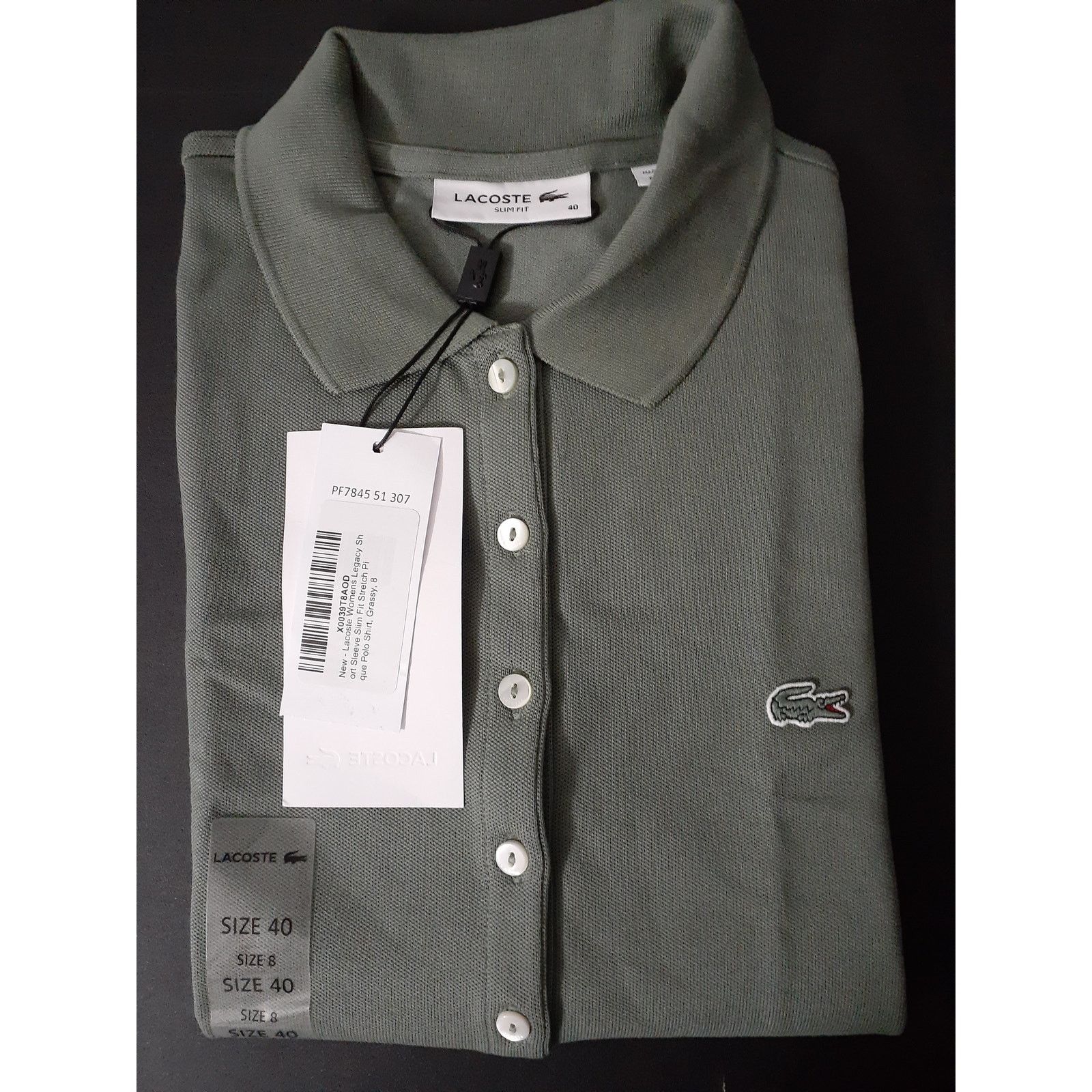 Lacoste Lacoste Women's Short Slim Fit Stretch Polo Shirt Grassy 8 Size M / US 6-8 / IT 42-44 - 2 Thumbnail