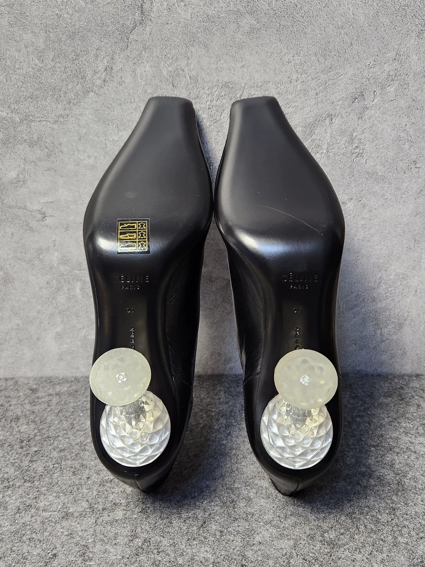 Celine CELINE black calfskin square-toe crystalheel boots Size US 7 / IT 37 - 8 Thumbnail