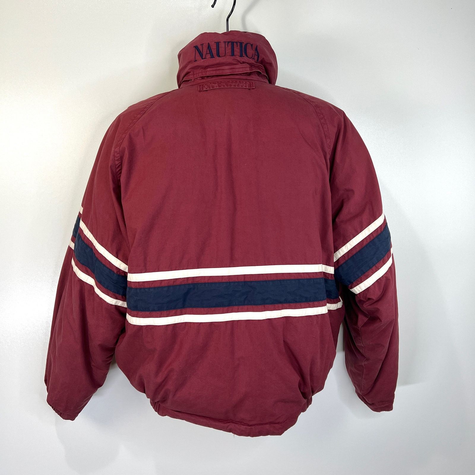 Nautica × Vintage Vintage 80s Nautica Down Puffer Coat Hooded Burgundy Red Size US M / EU 48-50 / 2 - 9 Thumbnail