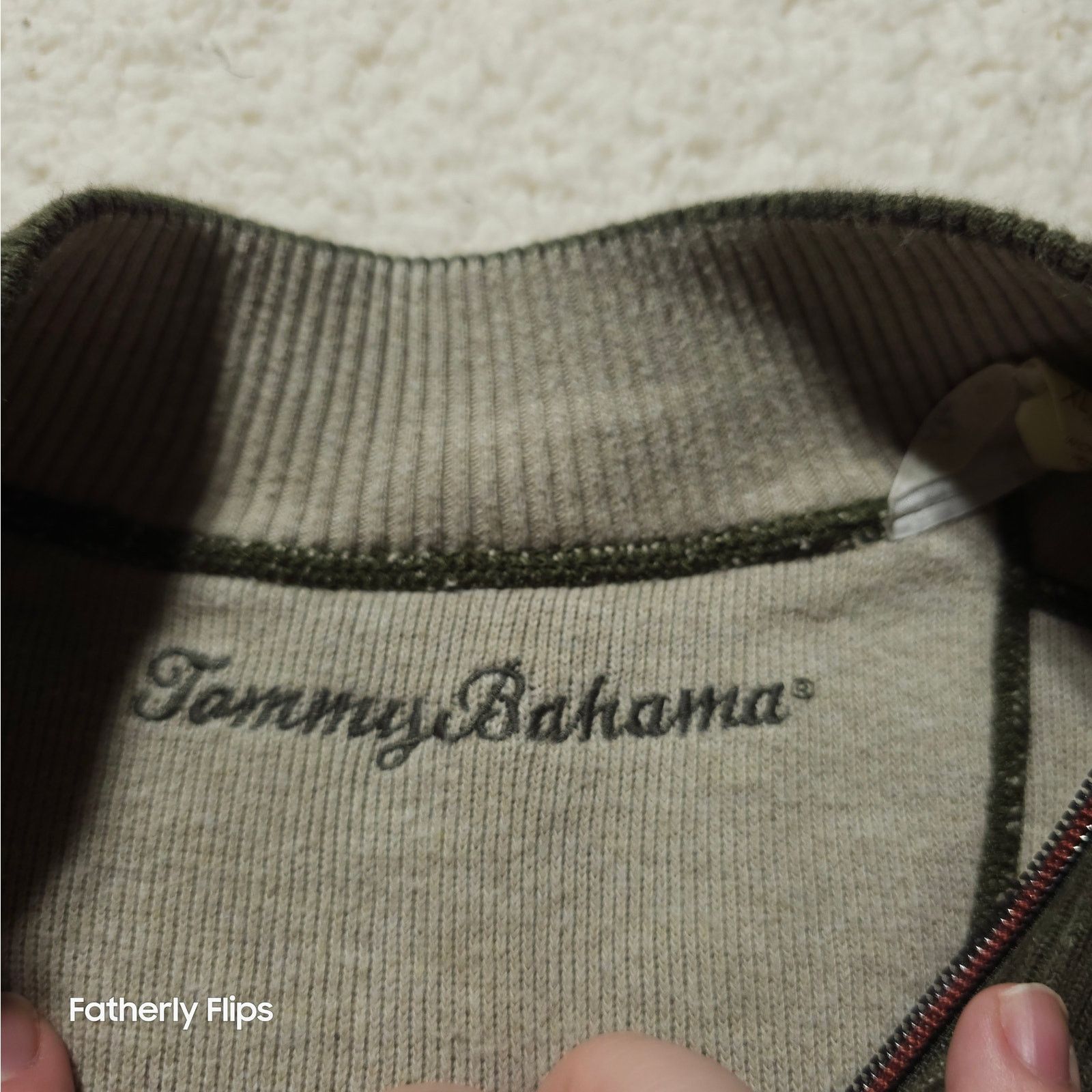 Tommy Bahama Tommy Bahama XL Ribbed Quarter Zip Olive Green Sweater Size US XL / EU 56 / 4 - 2 Thumbnail