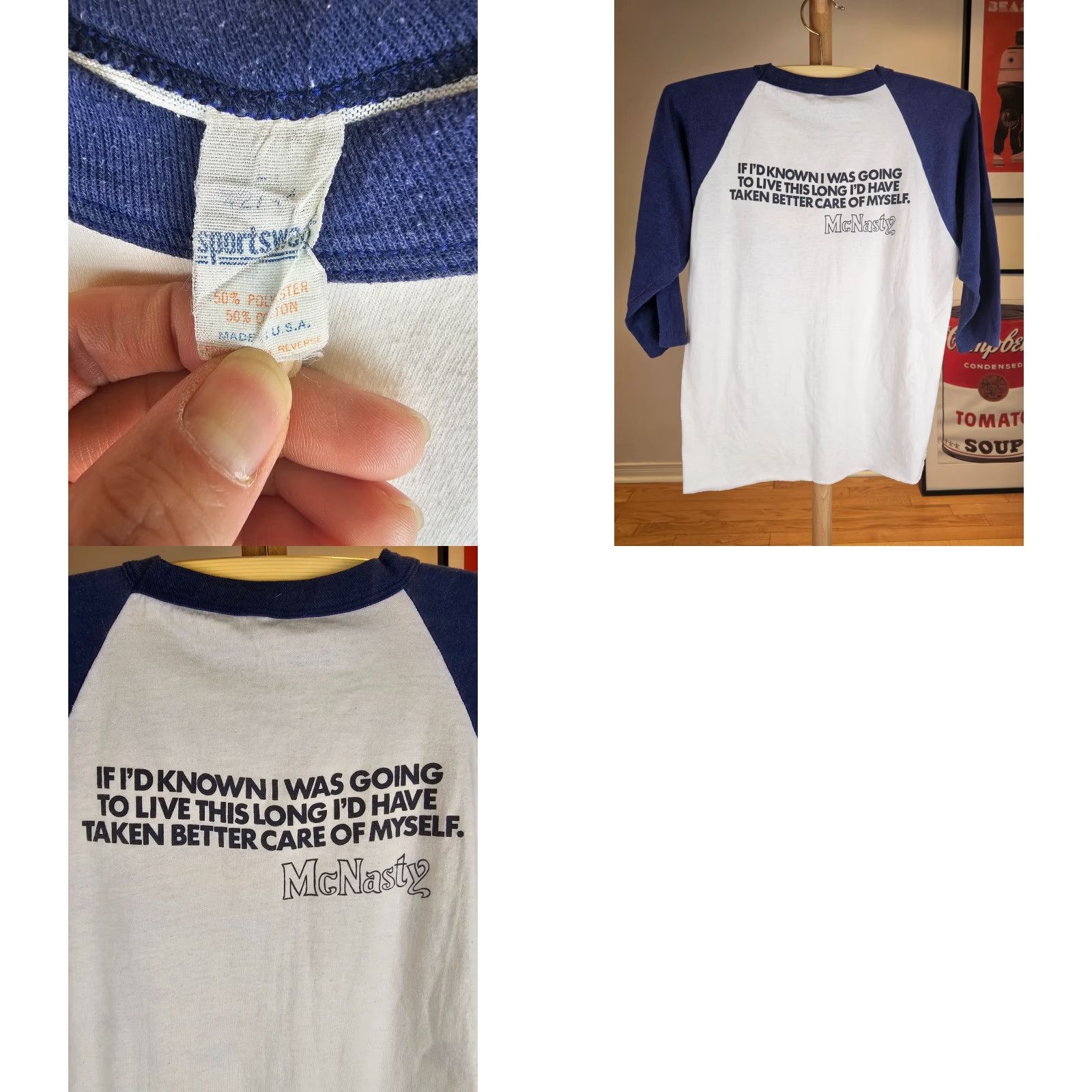 Vintage VINTAGE Filthly McNasty's Hollywood Raglan 50/50 T-Shirt SZ L But Fit M Shirt Men White 70's 70' T-Shirt Navy? Size US L / EU 52-54 / 3 - 8 Thumbnail