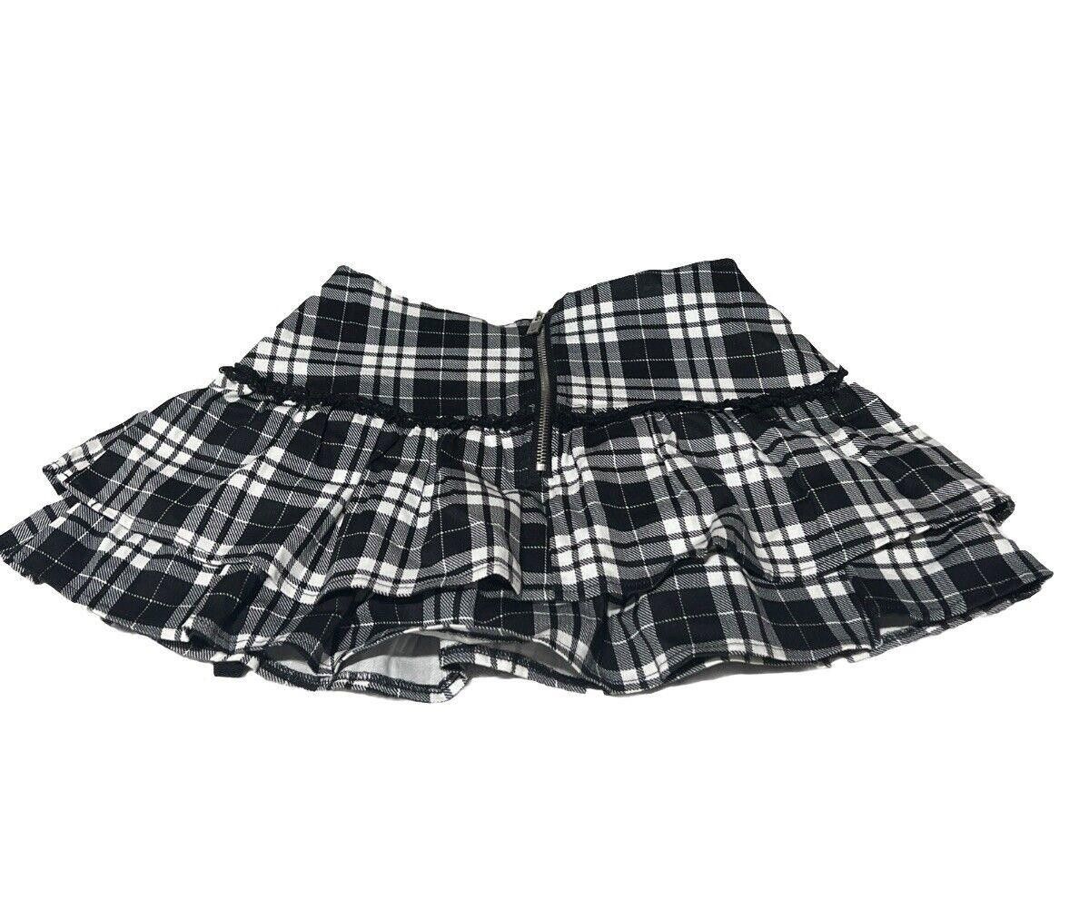 Designer S White & Black Plaid Widow Mini Skirt Lace Pleated Goth Size 28" / US 6 / IT 42 - 5 Thumbnail