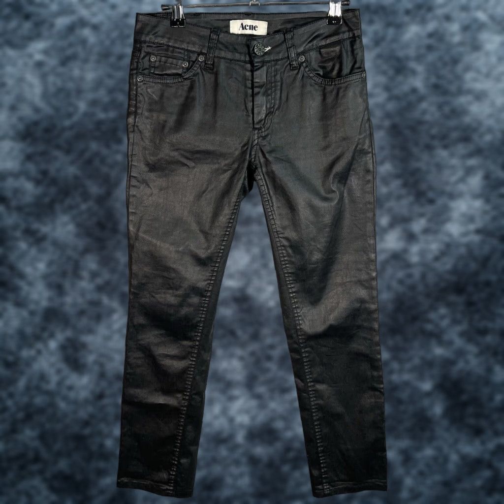 Vintage Acne KEX Pleather Womens Jeans Skinny 27/32 Black Glossy Mid Slim W27 L32 Girls Womens Jeans Size 27" / US 4 / IT 40 - 1 Thumbnail