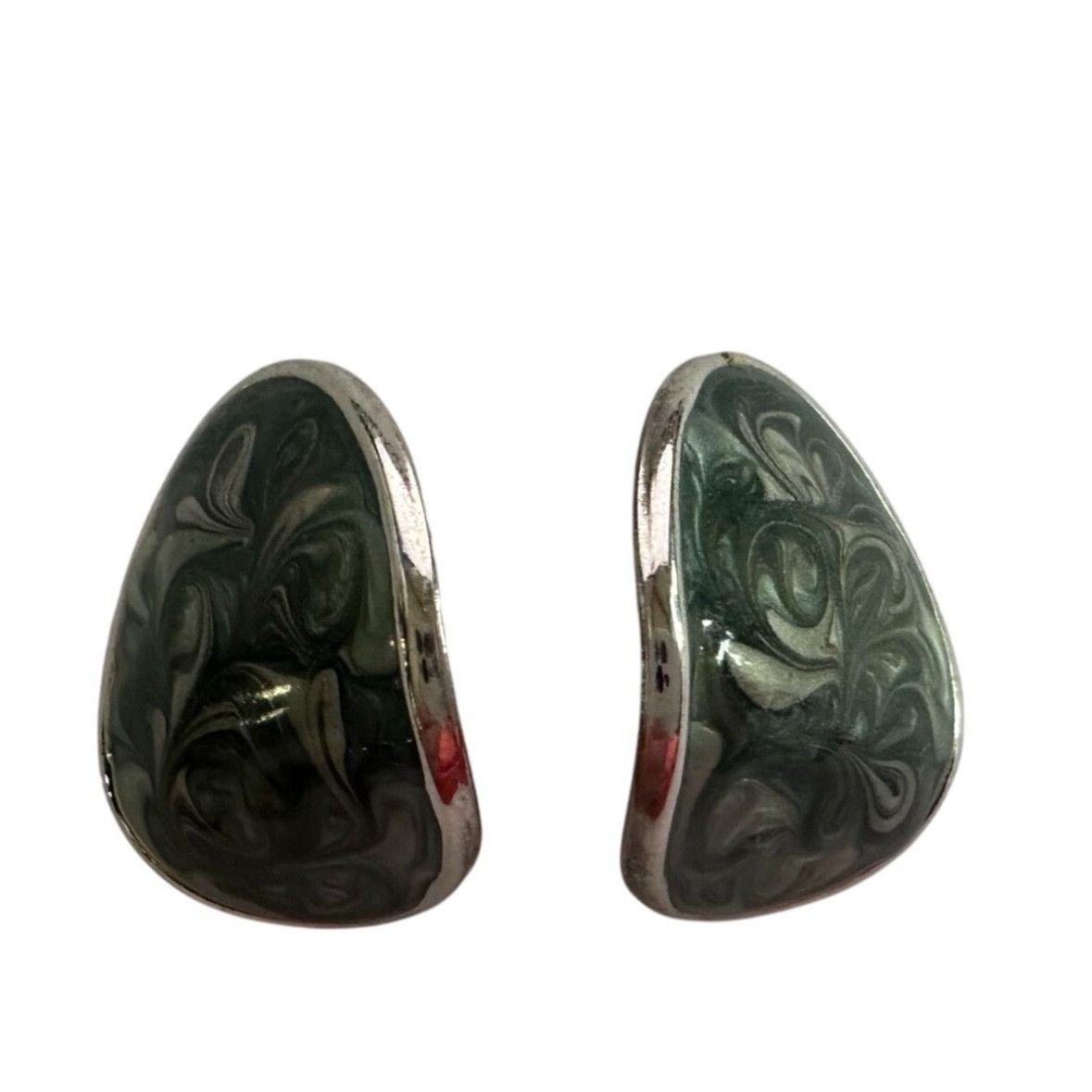 Other Women's Silver Toned Enamel Earrings with Green Blue Swirl D Size ONE SIZE - 2 Thumbnail