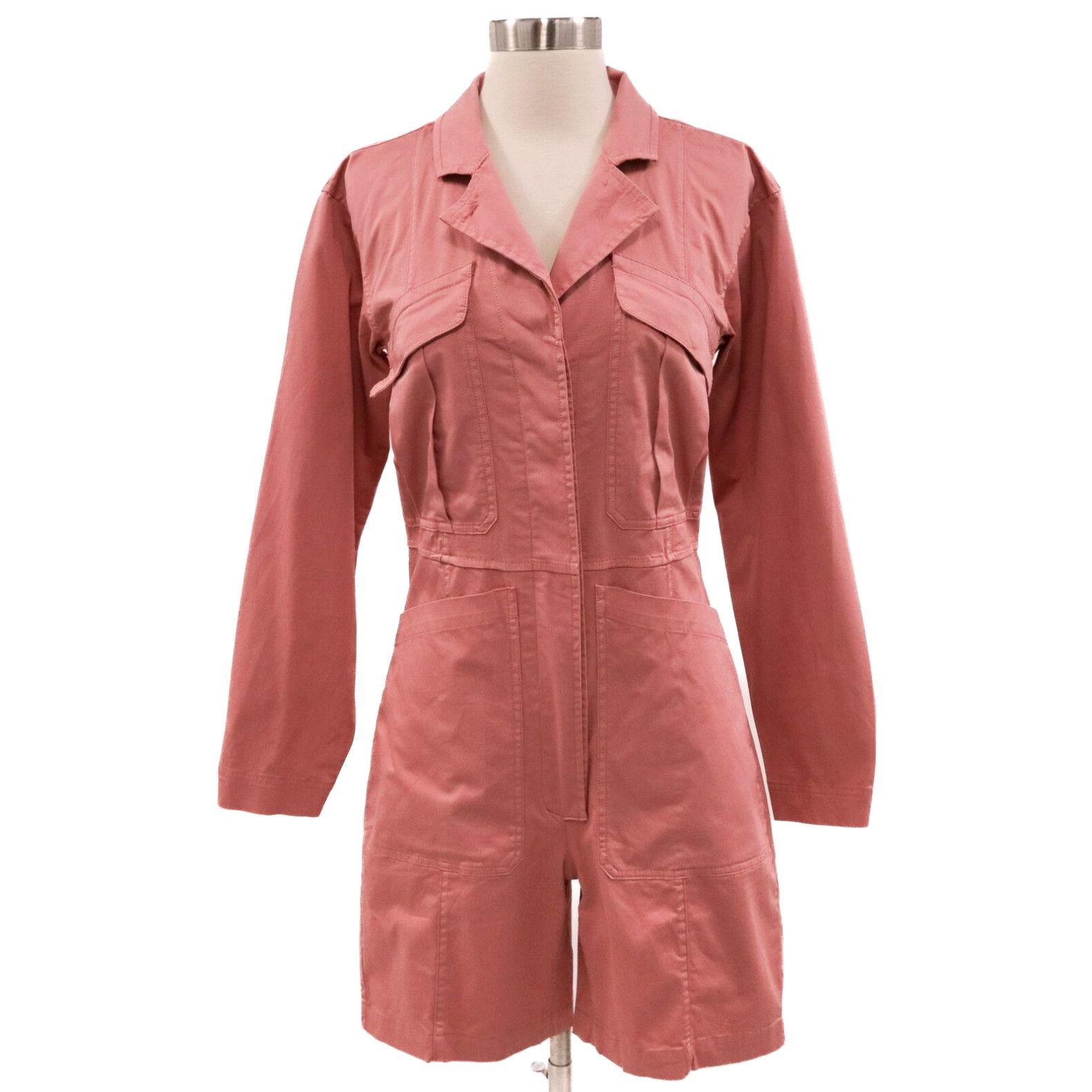 image of Alex Mill Expedition Romper Utility Womens Xs Pink Dusty Rose Shorts Long Sleeve in White (Size 26)