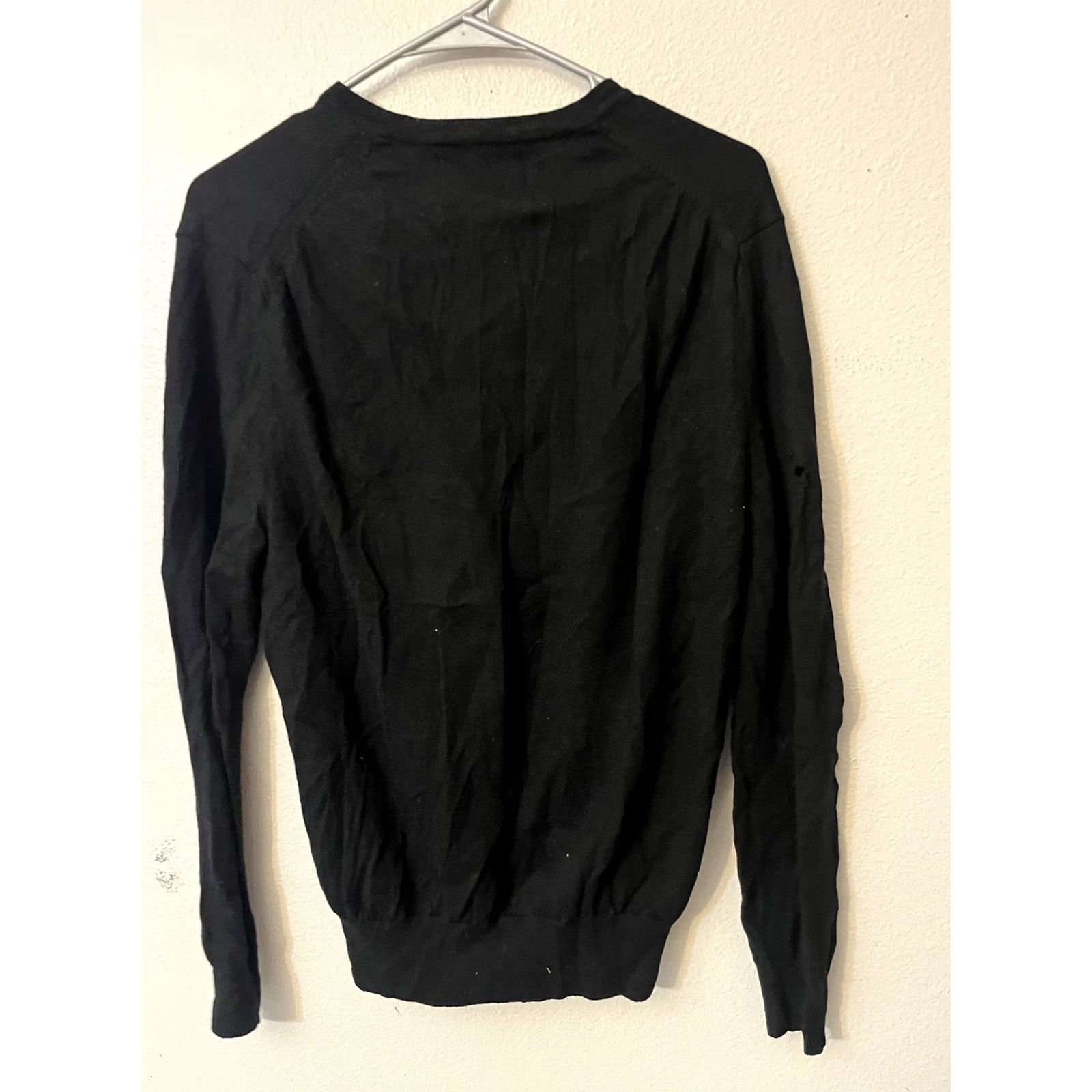 Express Express Black Merino Wool V-Neck Sweater Large Italian Size US L / EU 52-54 / 3 - 2 Thumbnail