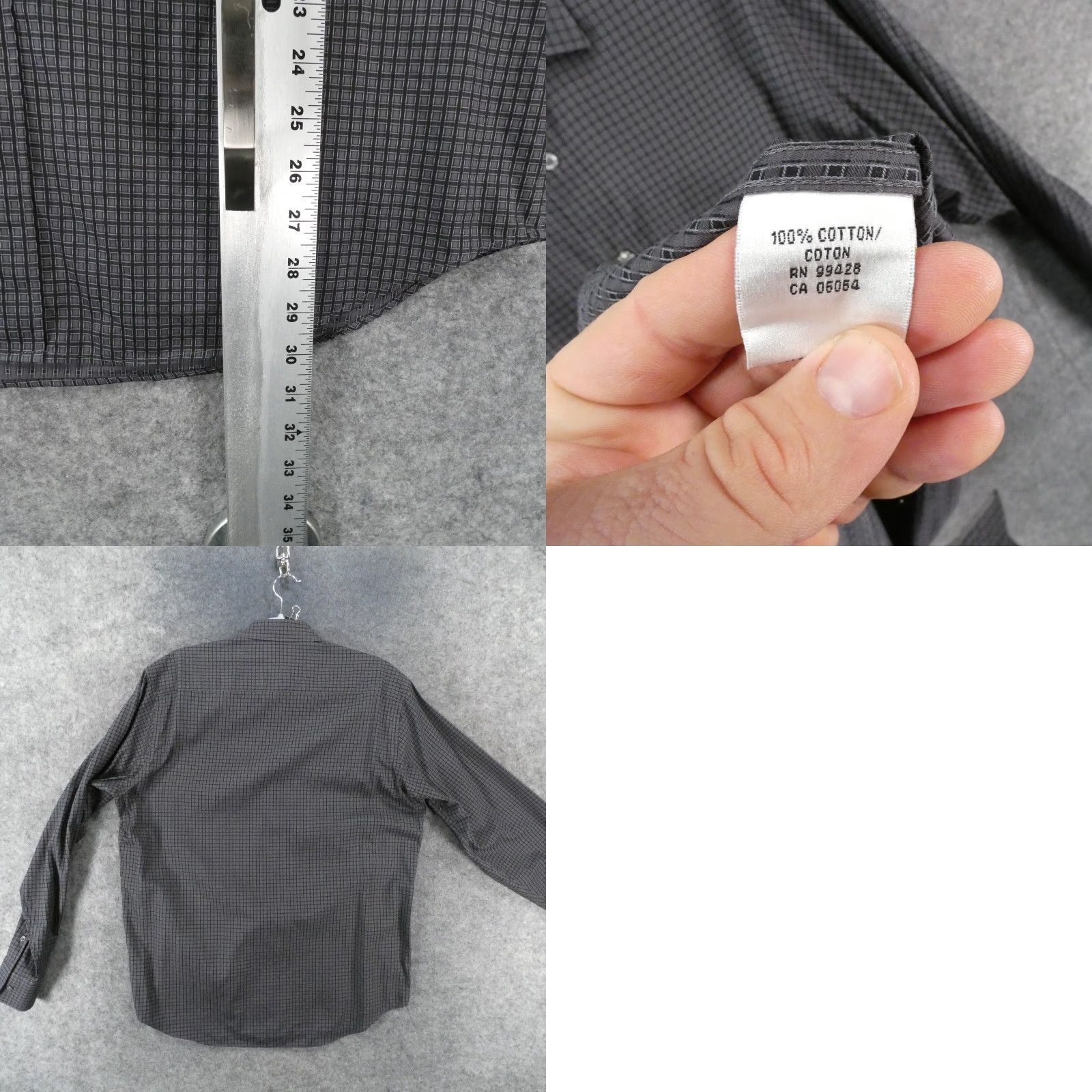 BUGATCHI Bugatchi Shirt Mens Large Classic Fit Long Sleeve Button Up Gray Plaid Size US L / EU 52-54 / 3 - 9 Thumbnail