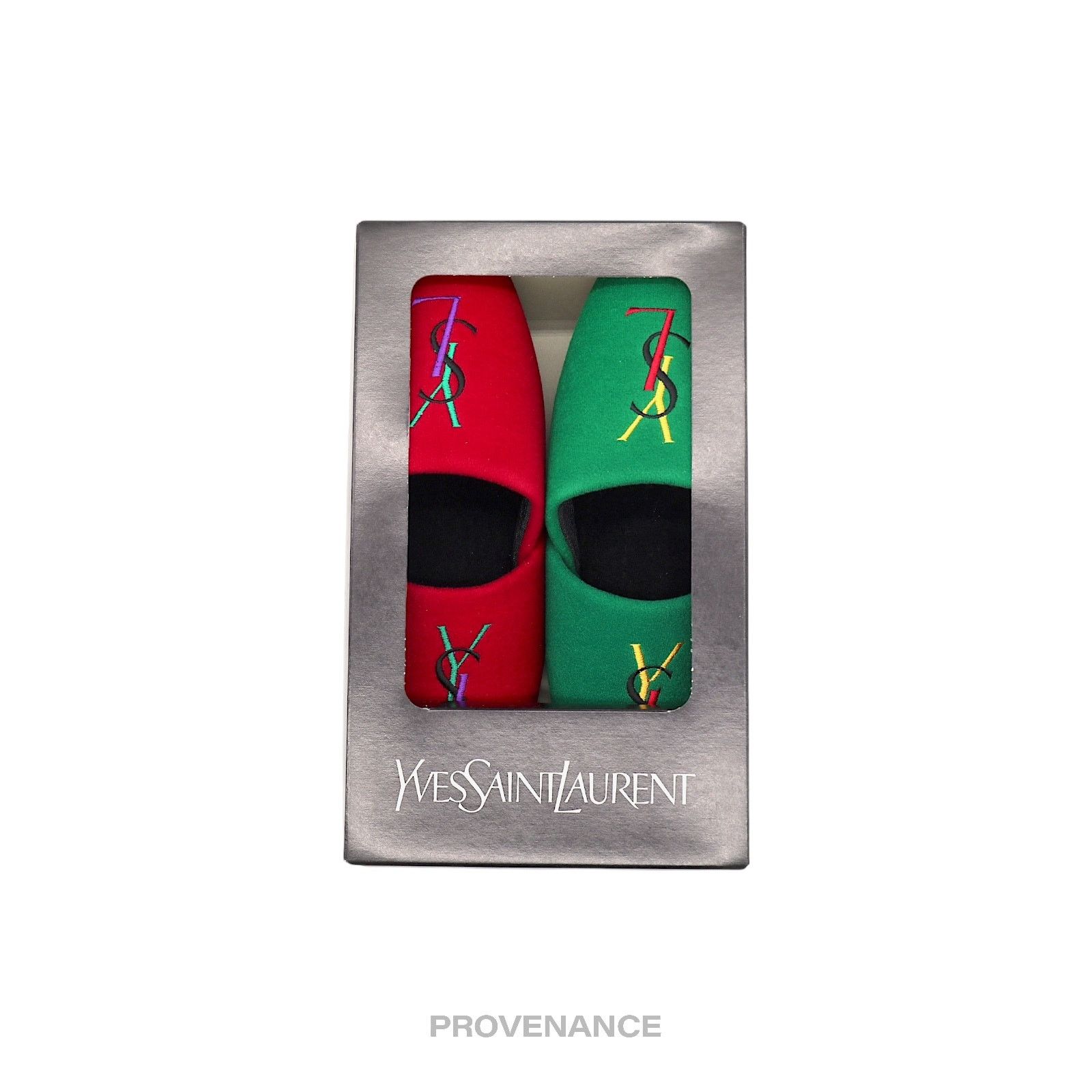 YVES Saint Laurent YSL Logo 2 Slipper Box Set - Red/green, Women's (Size 8)