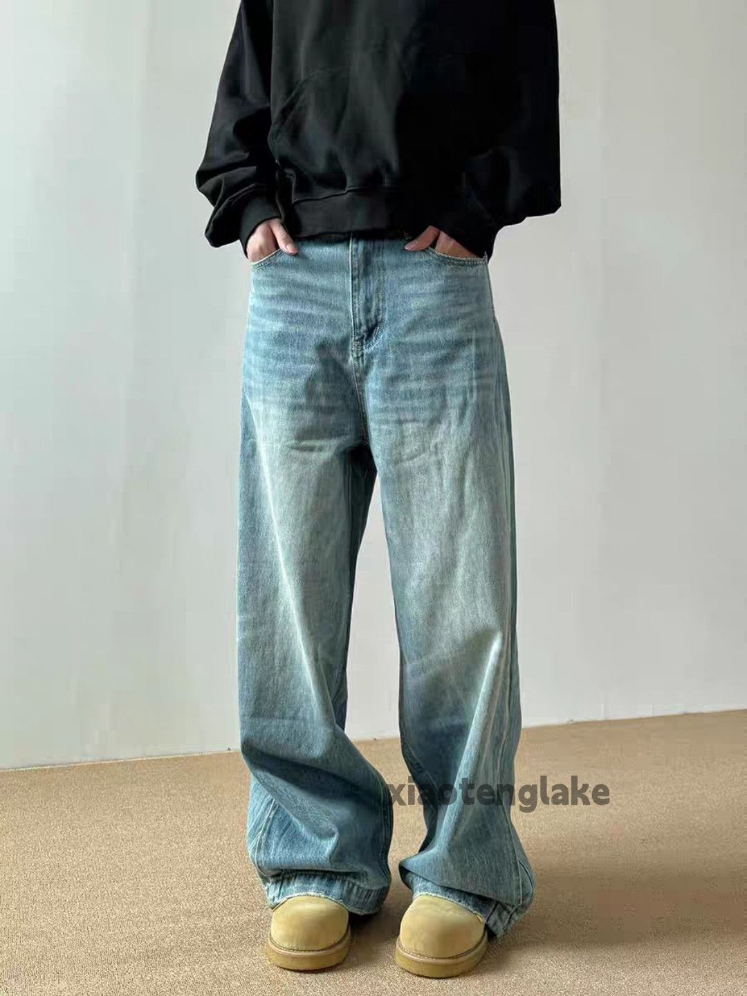 Jean × Vintage Unisex washed faded cleanfit pleated patchwork yuppie jeans Size US 32 / EU 48 - 5 Thumbnail