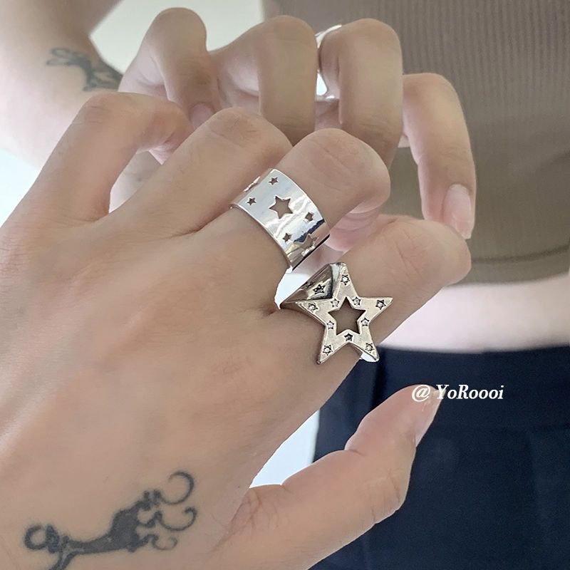 Jewelry Star Punk Jewelry Rings Open Size Chrome Ring (Size 7-13) Size ONE SIZE - 5 Thumbnail