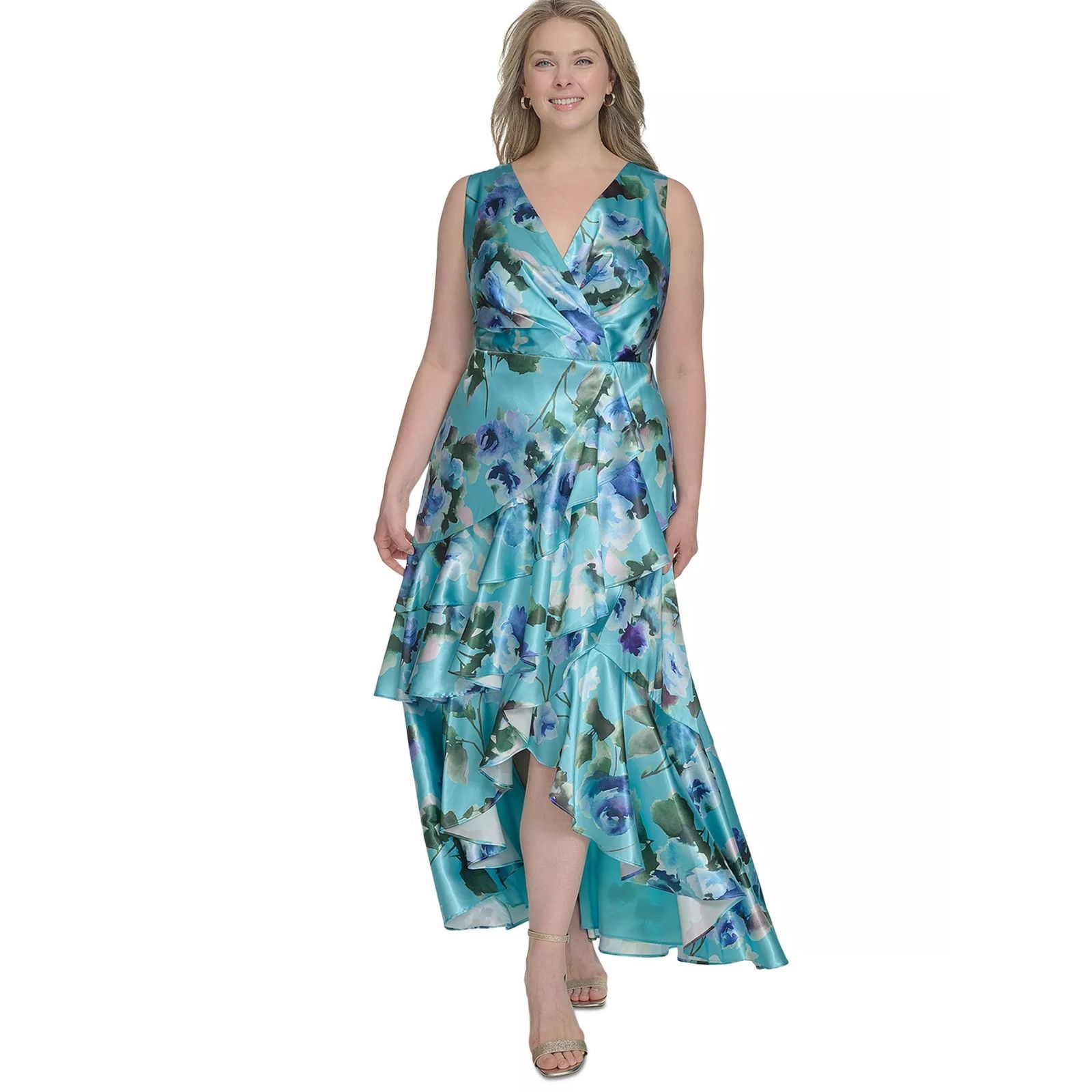 Other Eliza J Plus Size Printed Satin High-Low MIDI Dress,Size 20W Size 3XL / US 20-22 - 1 Thumbnail