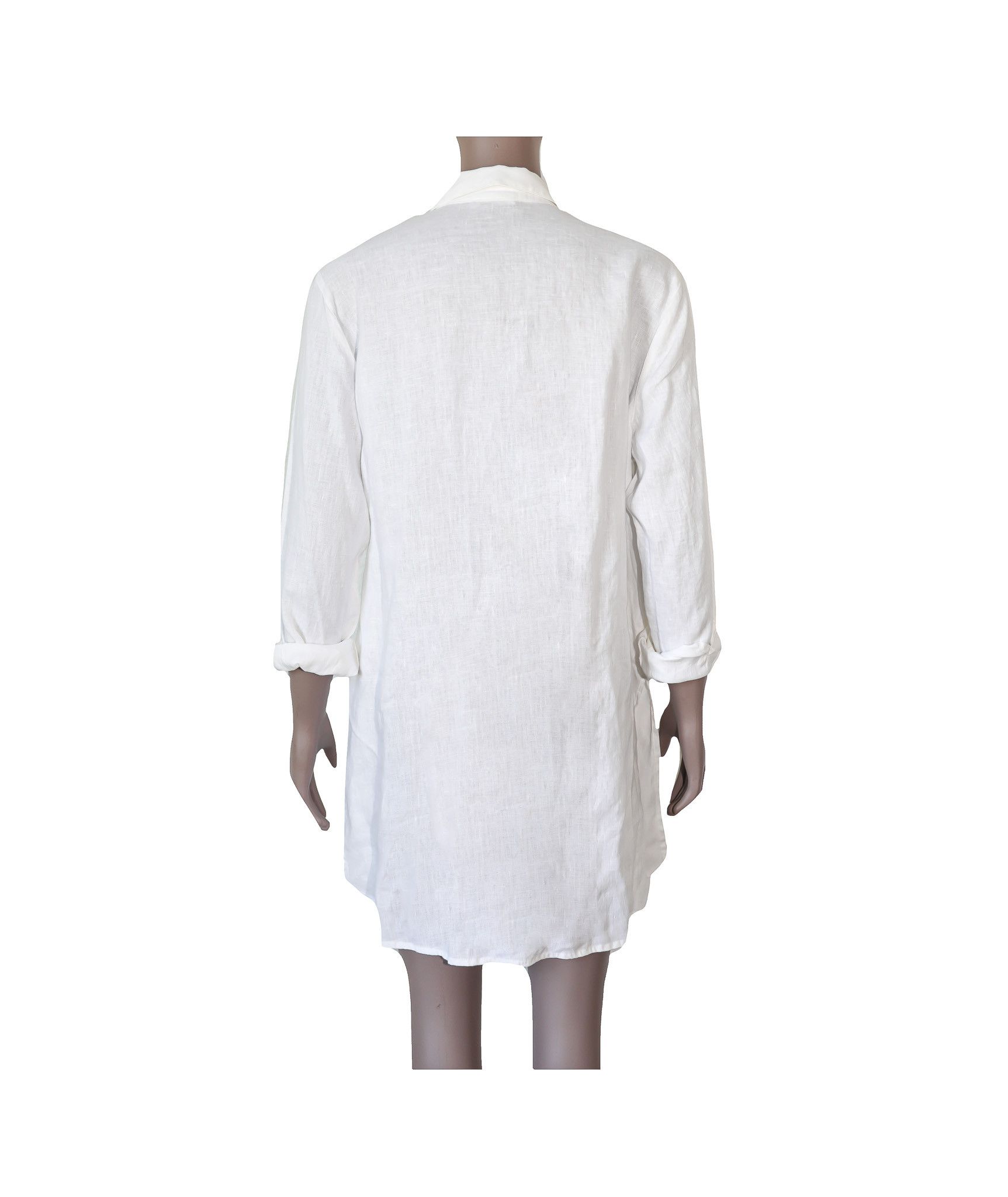 Vintage White Linen Button Down Shirt Beach Coverup Dress Casual Top Size L / US 10 / IT 46 - 2 Thumbnail