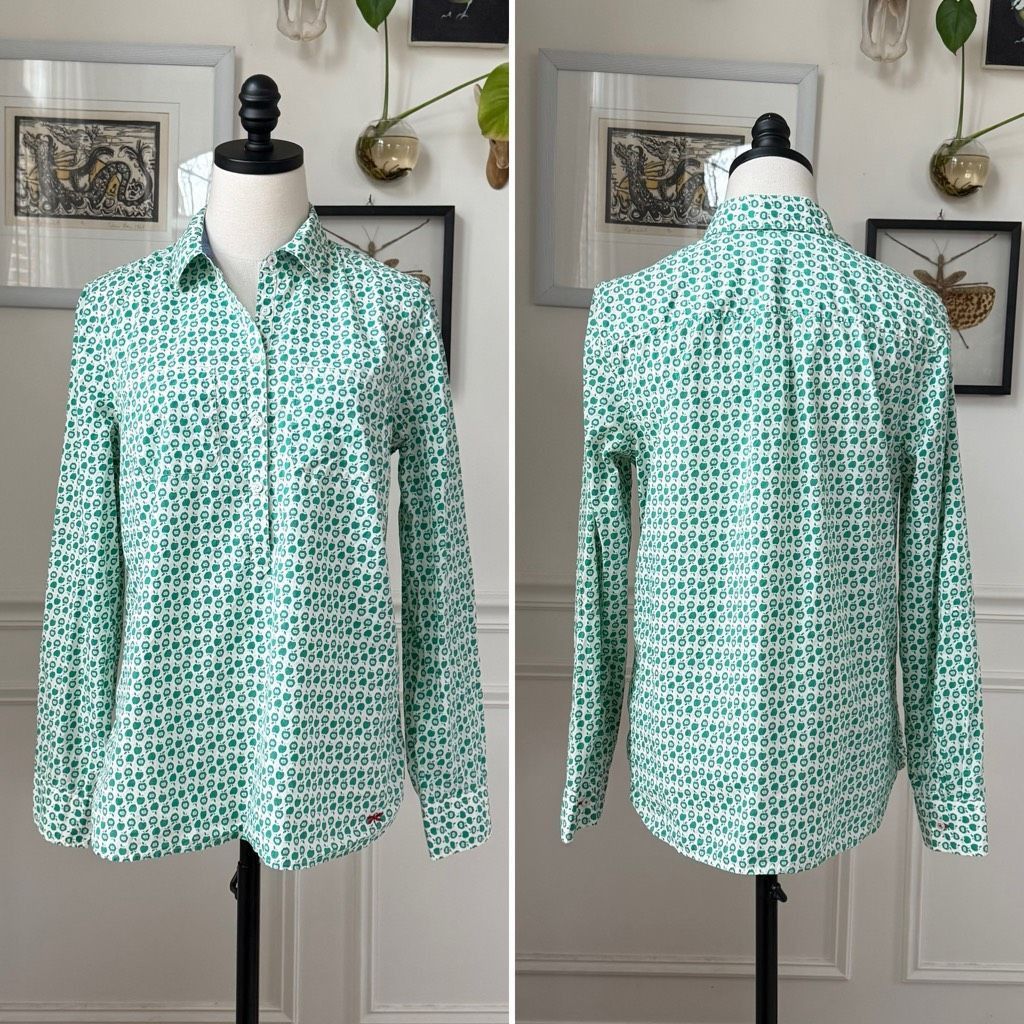 Other Talbots Green Apple Novelty Print 100% Cotton Half Button Po Size L / US 10 / IT 46 - 1 Thumbnail